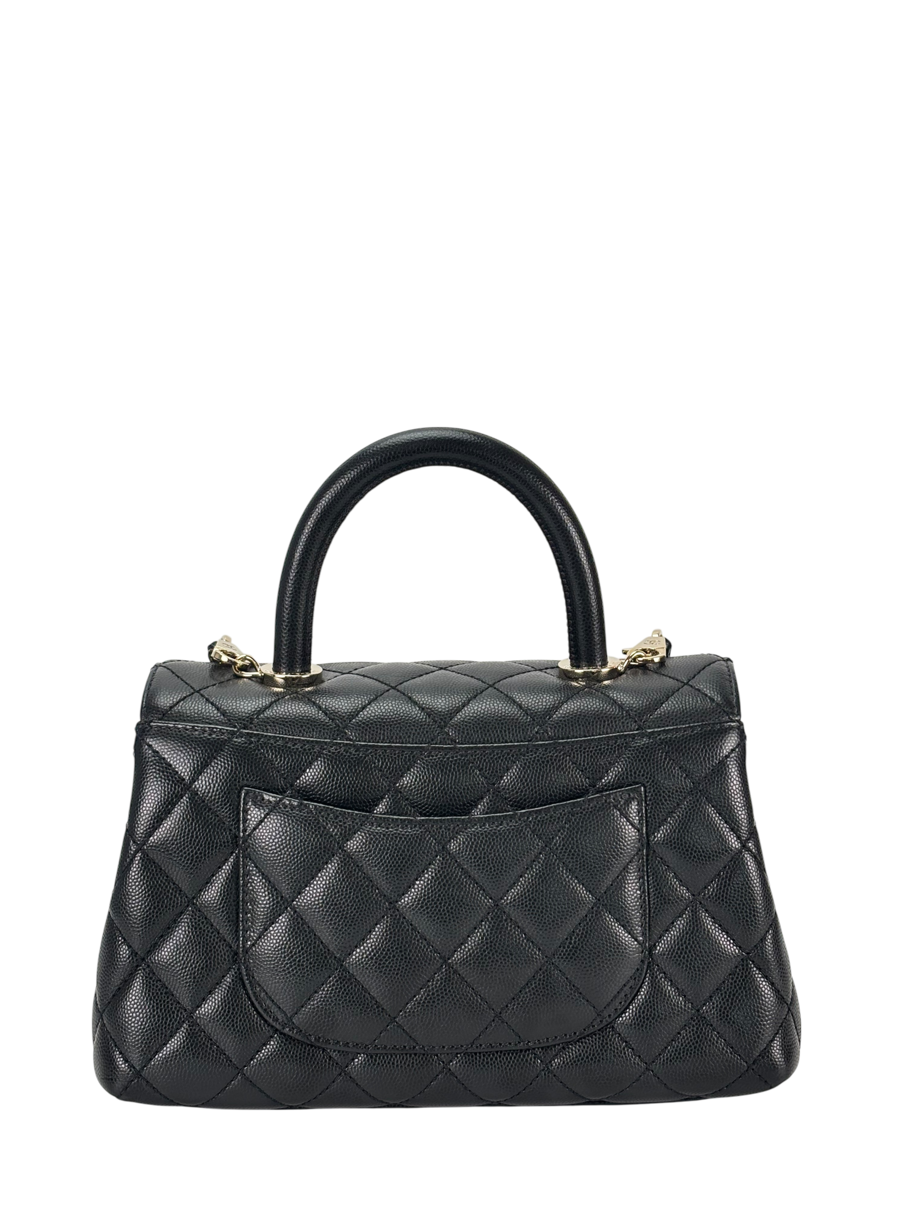 CHANEL - Coco Handle 24P Black Caviar 2way Handbag Gold Hardware