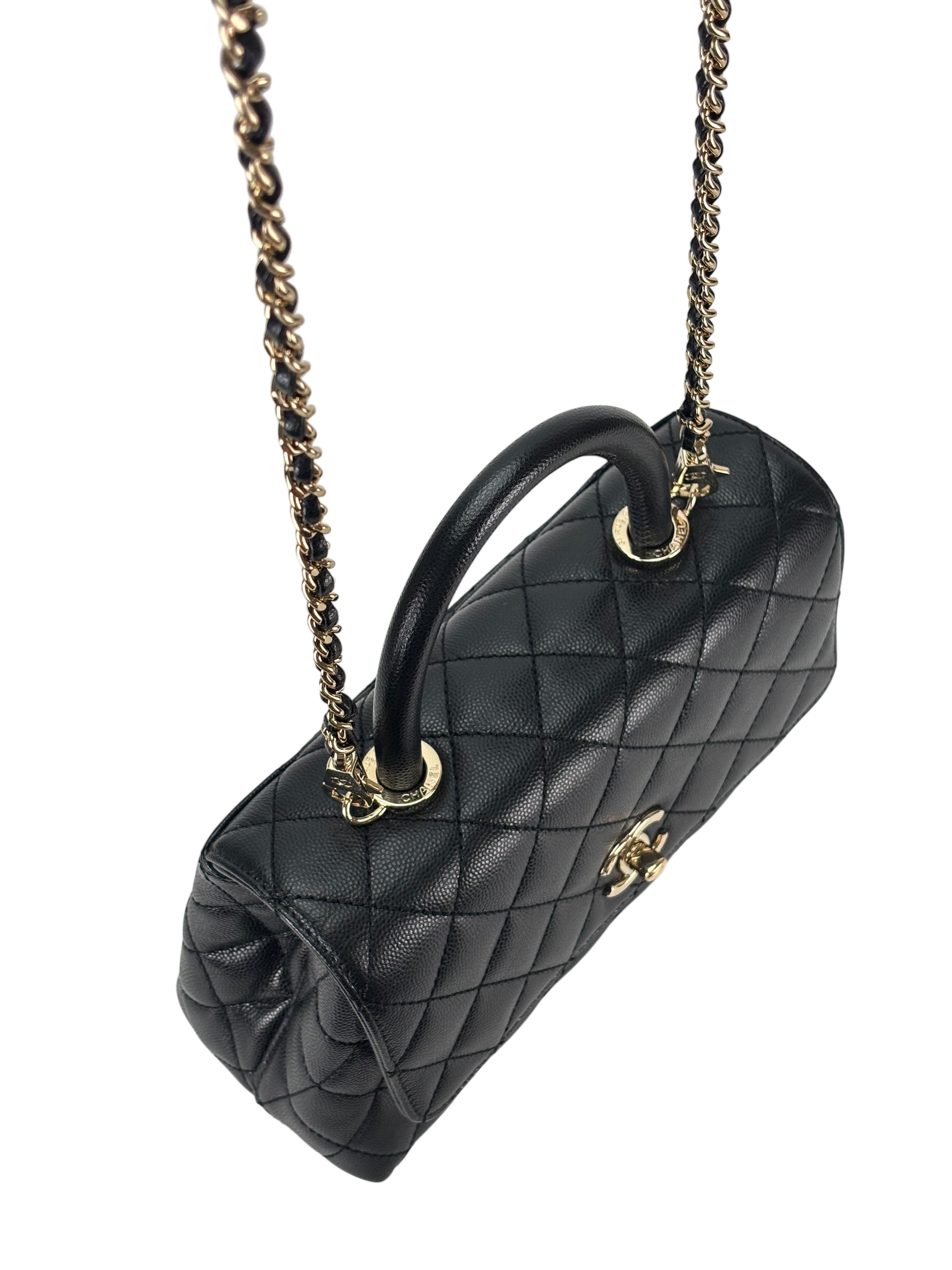 CHANEL - Coco Handle 24P Black Caviar 2way Handbag Gold Hardware