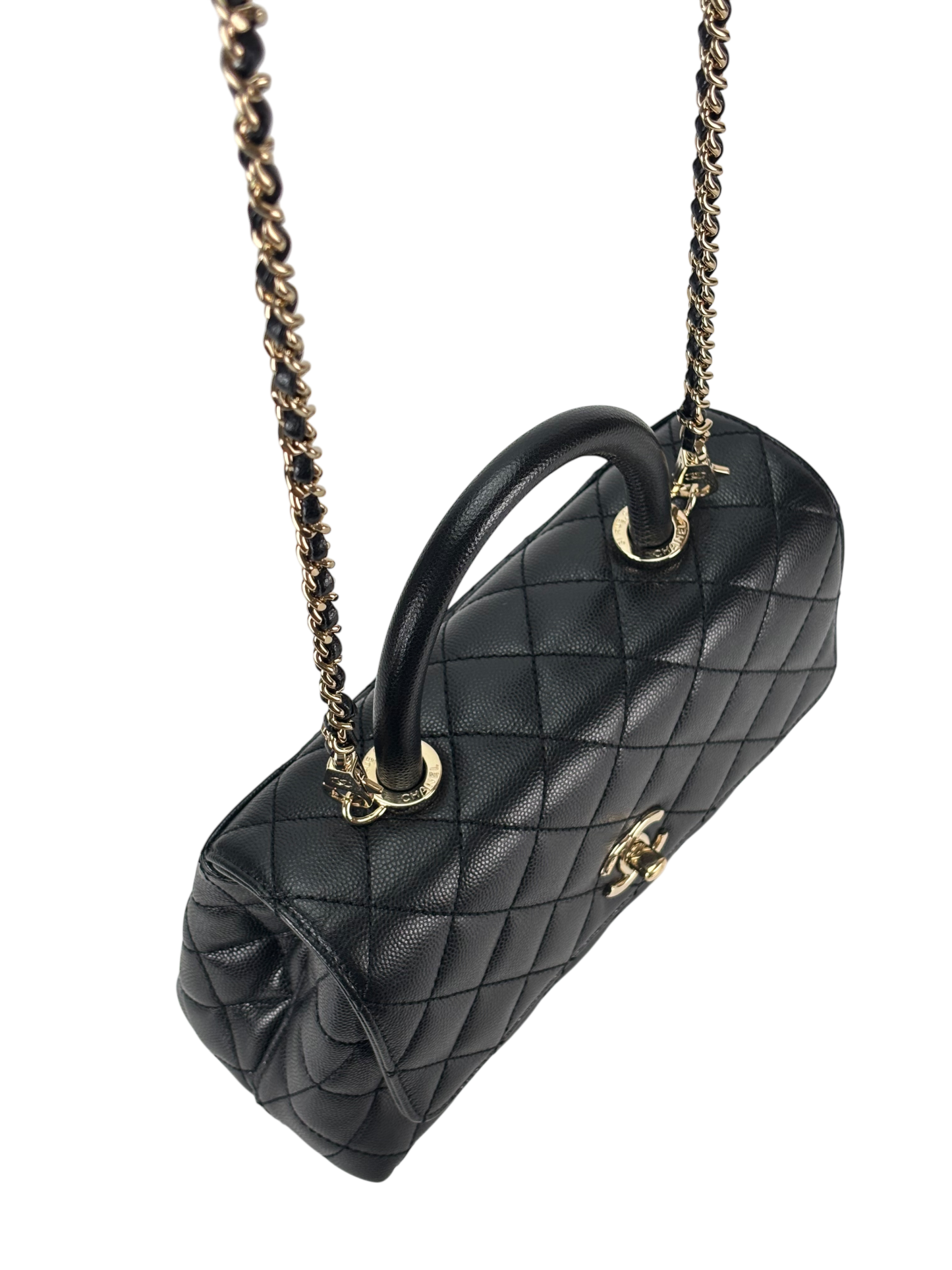 CHANEL - Coco Handle 24P Black Caviar 2way Handbag Gold Hardware