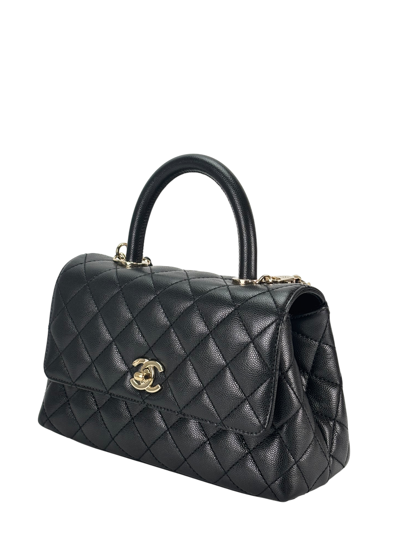 CHANEL - Coco Handle 24P Black Caviar 2way Handbag Gold Hardware