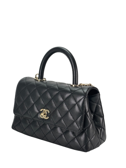 CHANEL - Coco Handle 24P Black Caviar 2way Handbag Gold Hardware