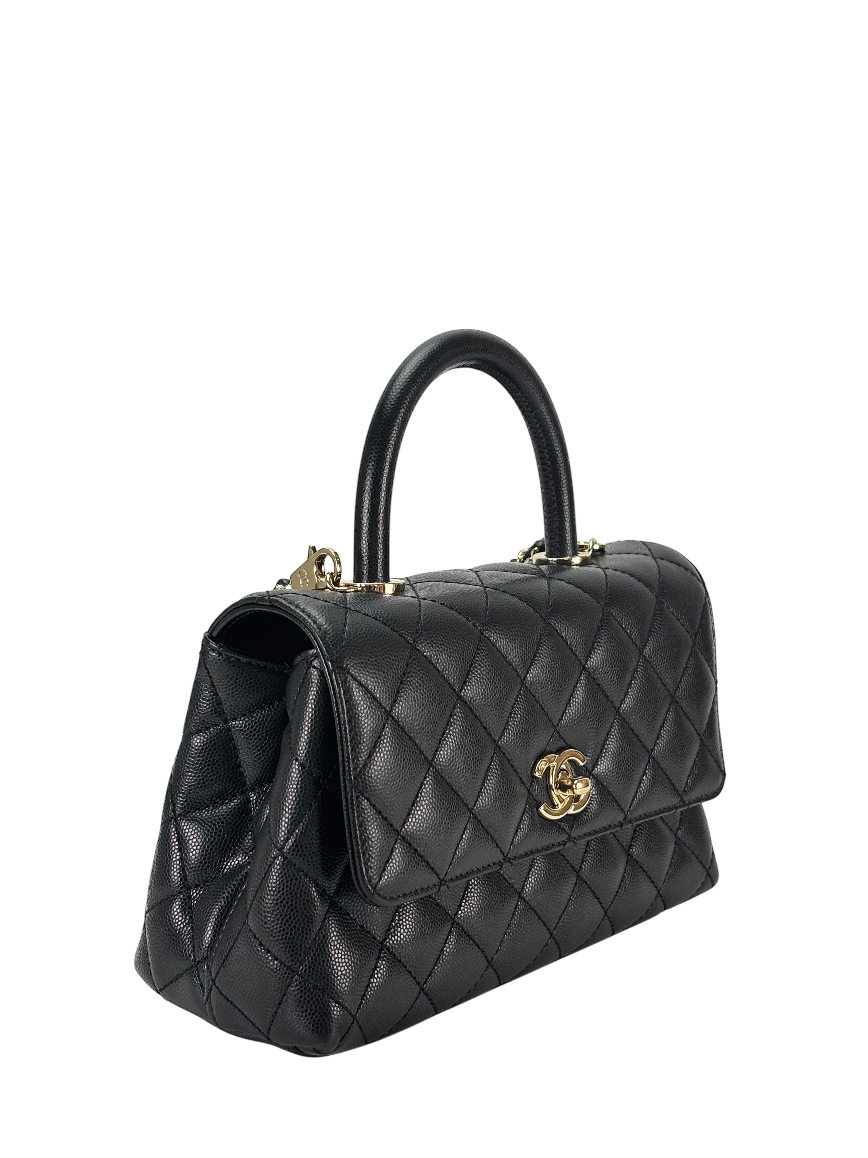 CHANEL - Coco Handle 24P Black Caviar 2way Handbag Gold Hardware