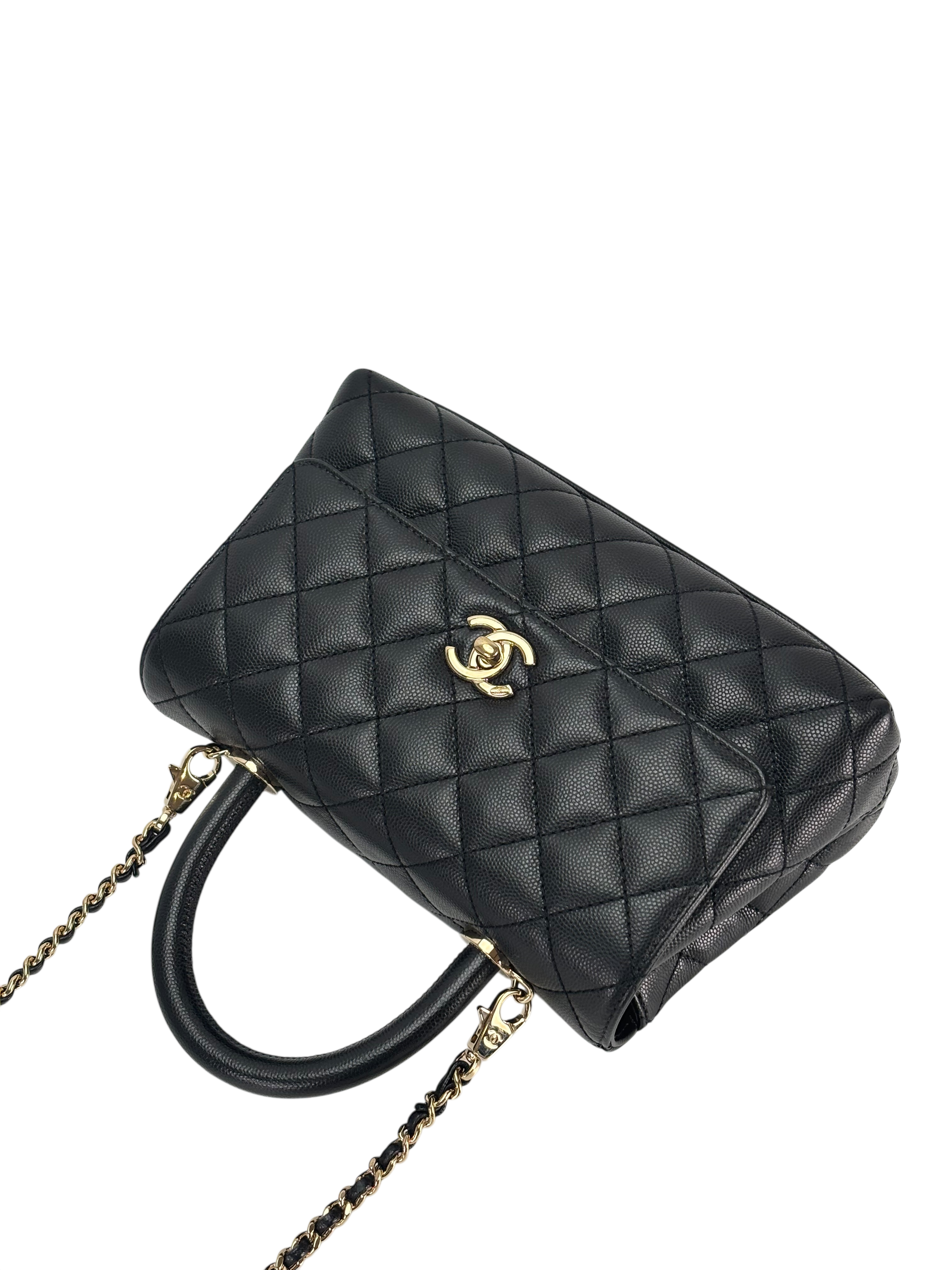 CHANEL - Coco Handle 24P Black Caviar 2way Handbag Gold Hardware