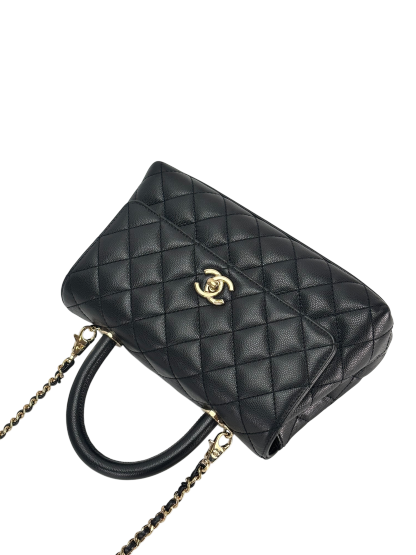 CHANEL - Coco Handle 24P Black Caviar 2way Handbag Gold Hardware