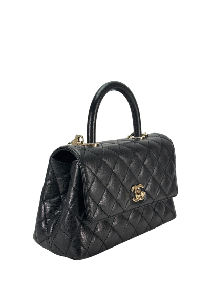 CHANEL - Coco Handle 24P Black Caviar 2way Handbag Gold Hardware