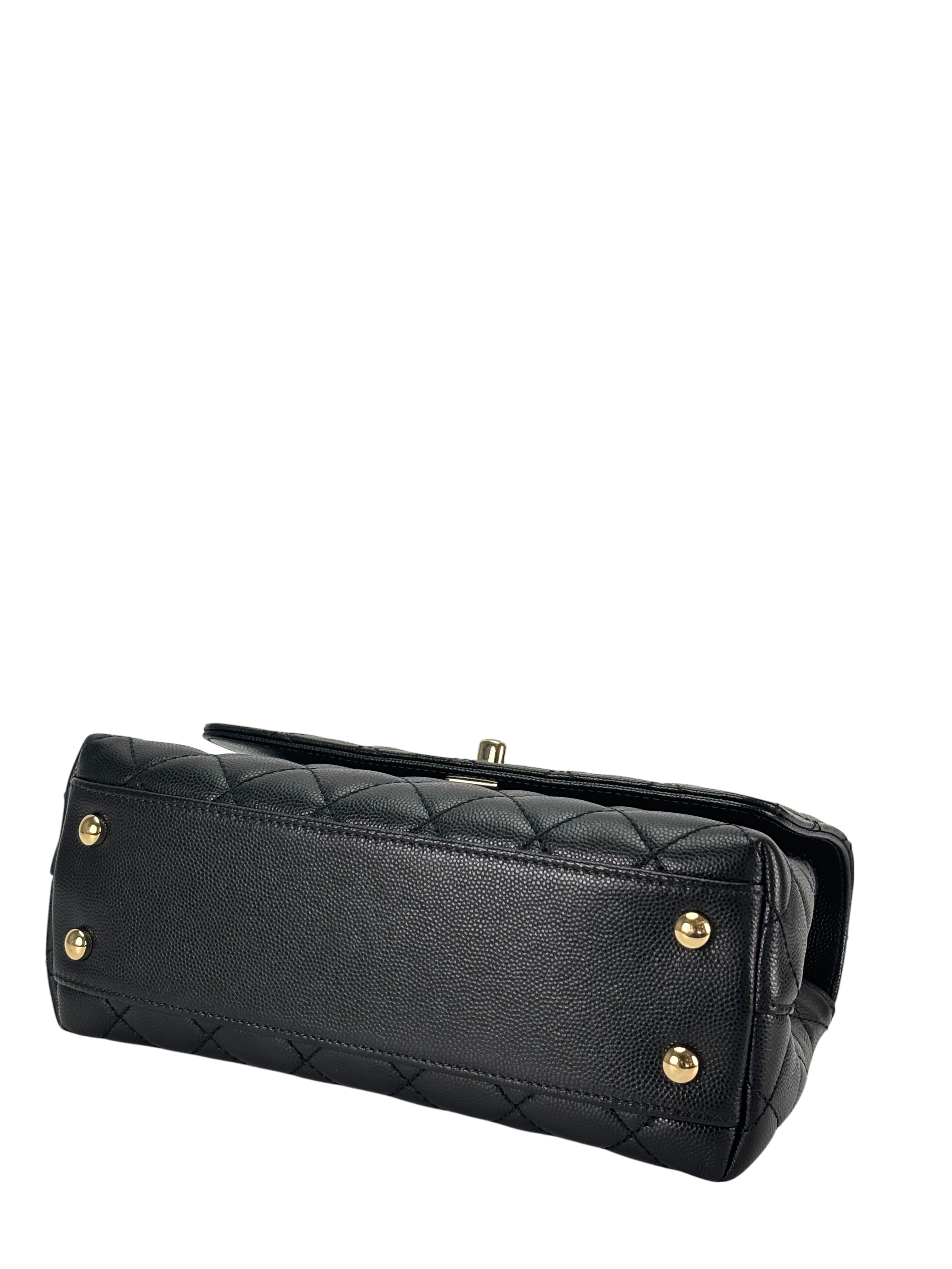 CHANEL - Coco Handle 24P Black Caviar 2way Handbag Gold Hardware