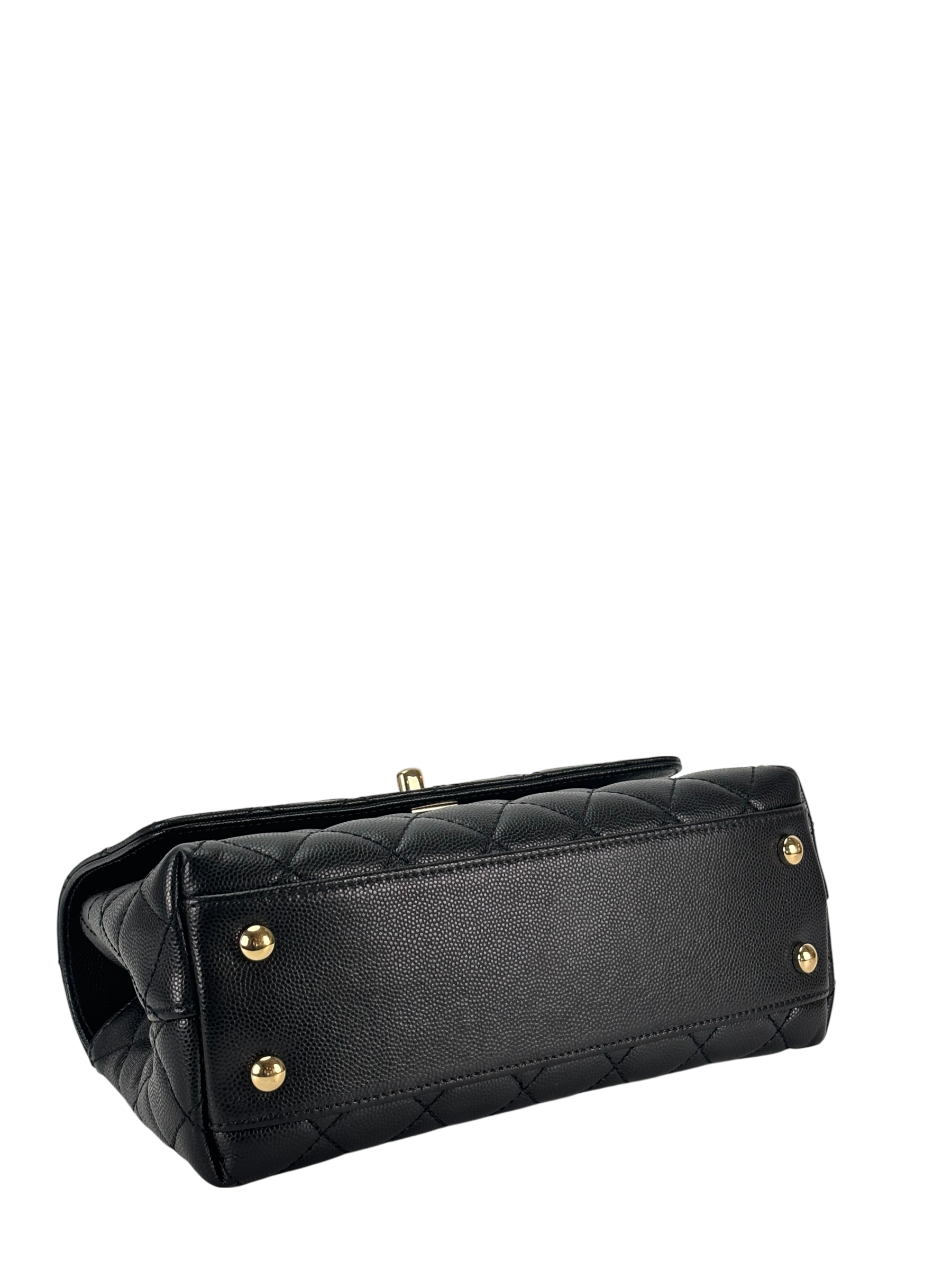 CHANEL - Coco Handle 24P Black Caviar 2way Handbag Gold Hardware