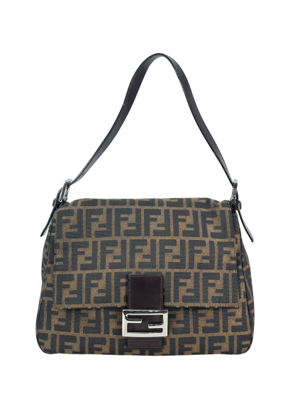 FENDI - Canvas Brown Zucca Mamma Baguette Handbag Silver Hardware