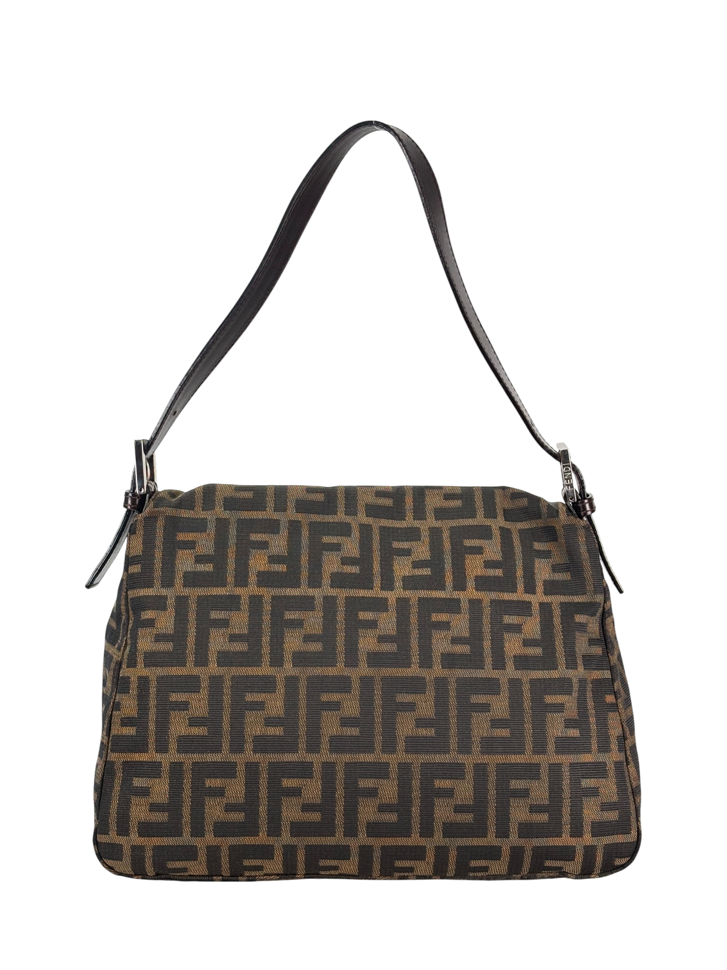 FENDI - Canvas Brown Zucca Mamma Baguette Handbag Silver Hardware