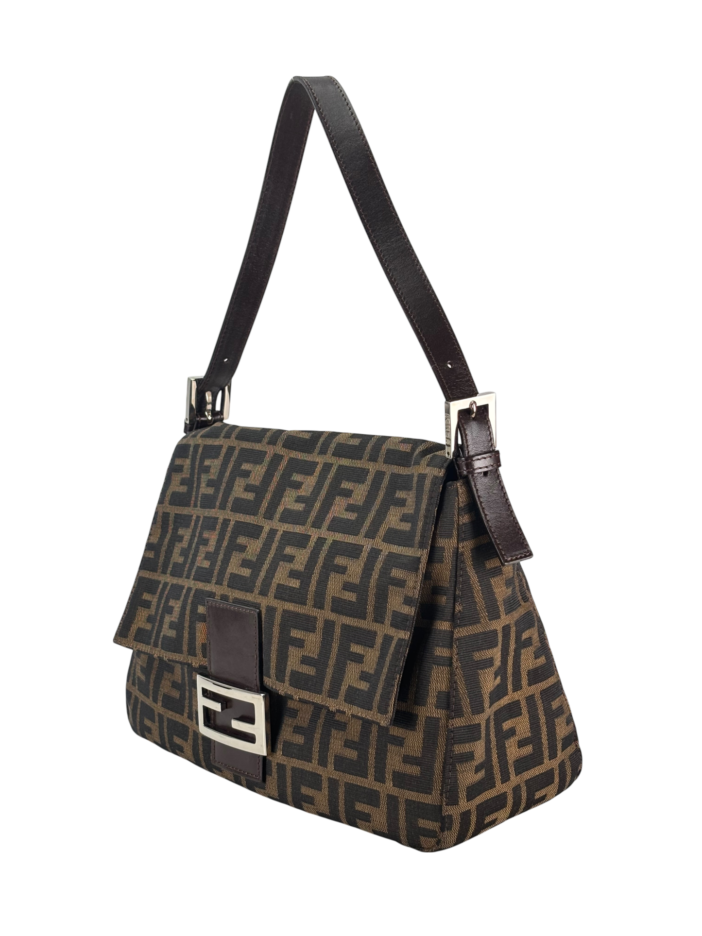 FENDI - Canvas Brown Zucca Mamma Baguette Handbag Silver Hardware