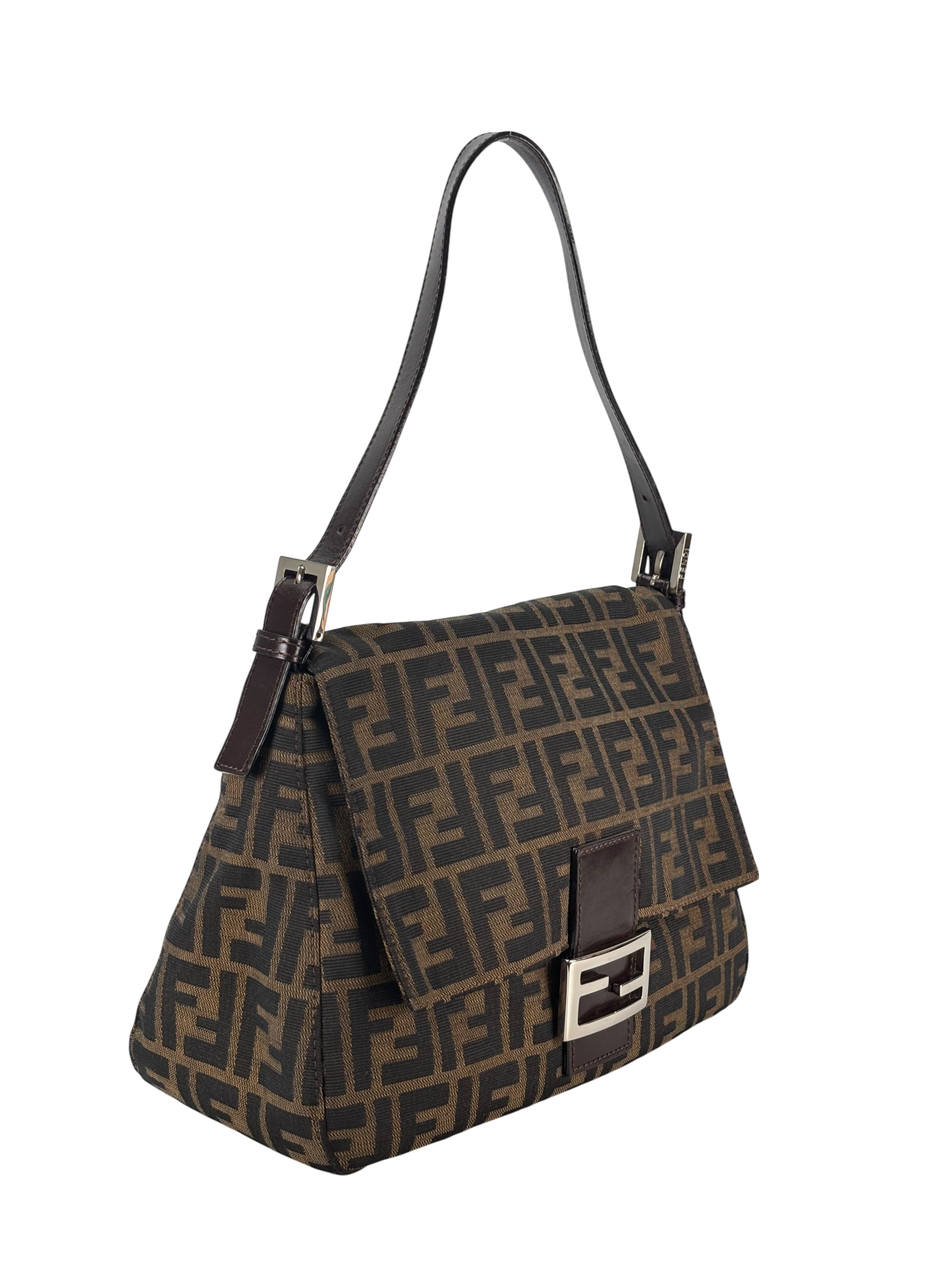 FENDI - Canvas Brown Zucca Mamma Baguette Handbag Silver Hardware