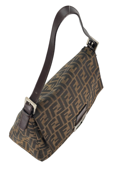 FENDI - Canvas Brown Zucca Mamma Baguette Handbag Silver Hardware