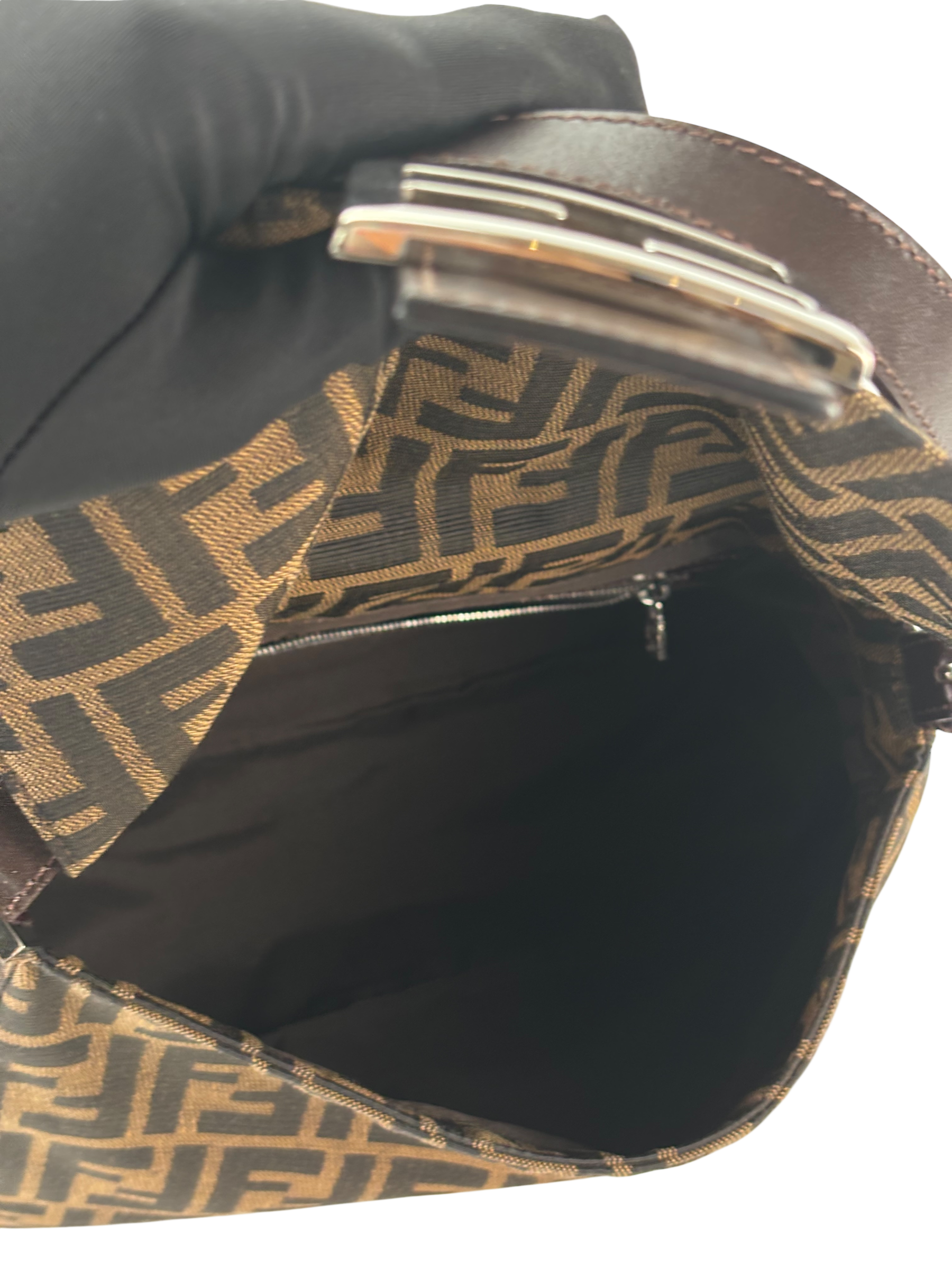 FENDI - Canvas Brown Zucca Mamma Baguette Handbag Silver Hardware