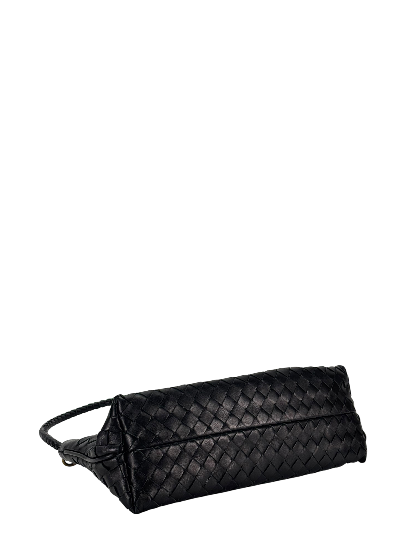 BOTTEGA VENETA - Black Lambskin Ebano Intrecciato Shoulder Bag