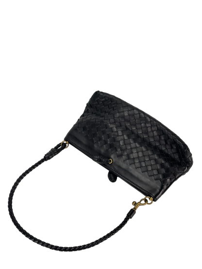 BOTTEGA VENETA - Black Lambskin Ebano Intrecciato Shoulder Bag