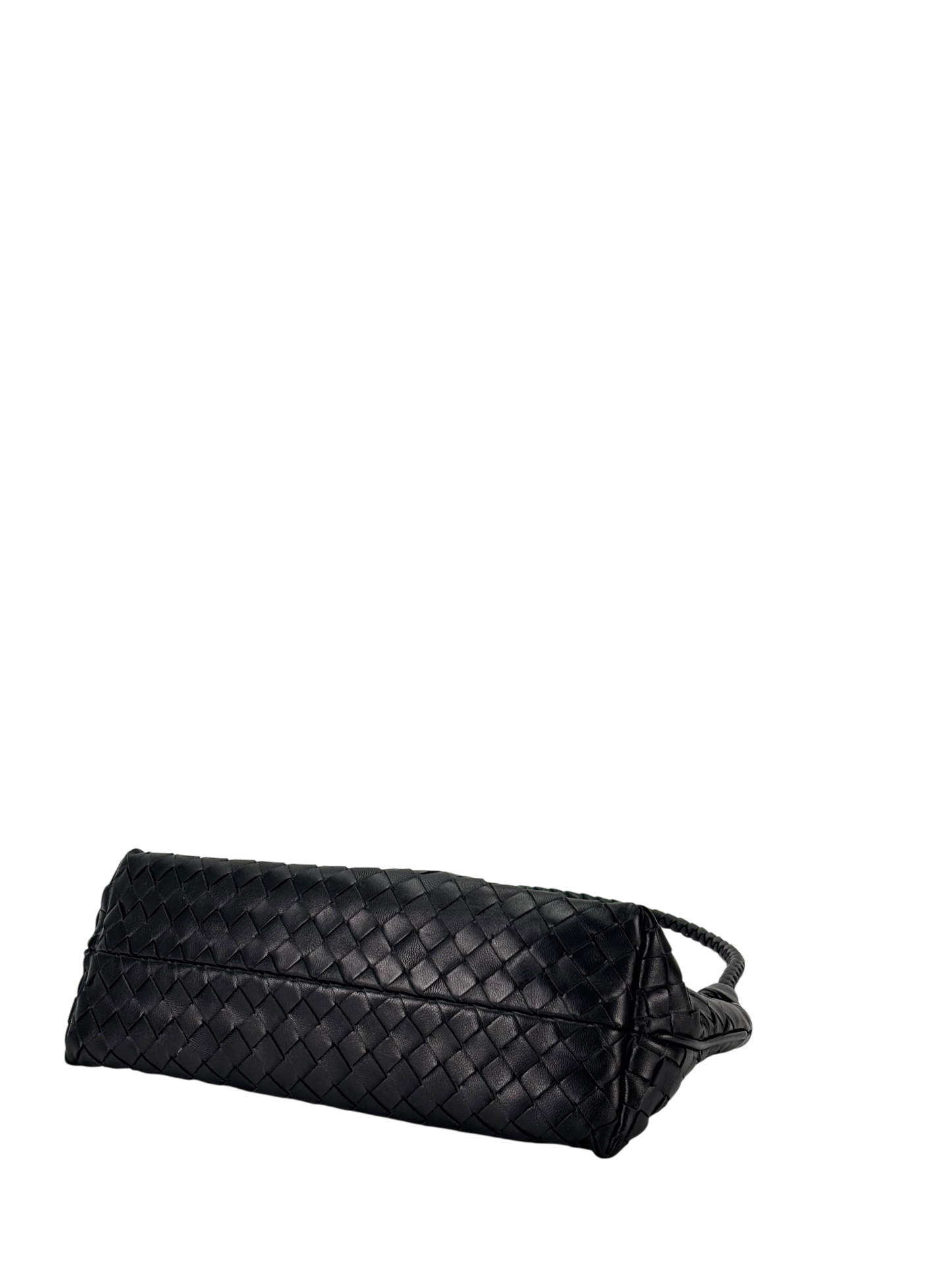 BOTTEGA VENETA - Black Lambskin Ebano Intrecciato Shoulder Bag