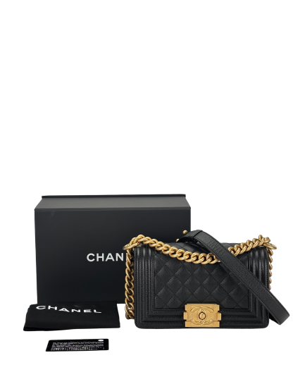 CHANEL - Small Boy Flap Bag Black Caviar Gold Hardware