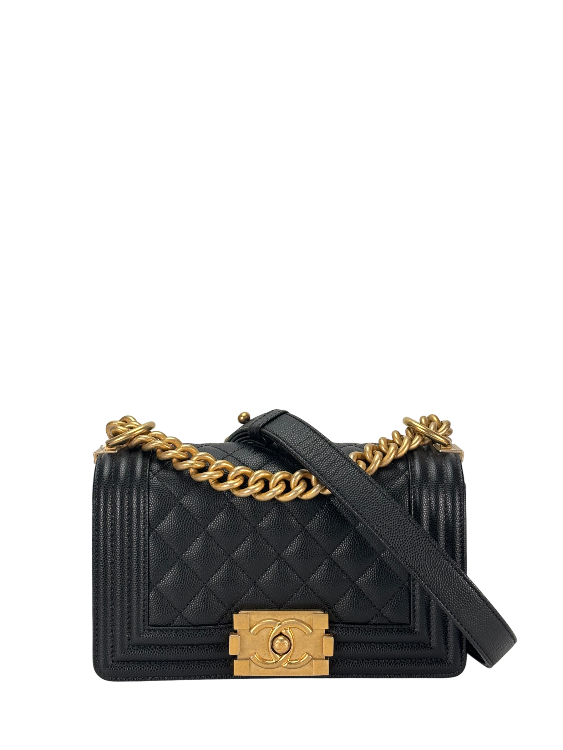 CHANEL - Small Boy Flap Bag Black Caviar Gold Hardware