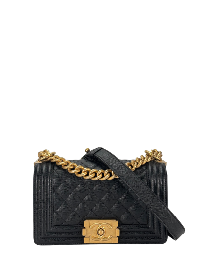 CHANEL - Small Boy Flap Bag Black Caviar Gold Hardware