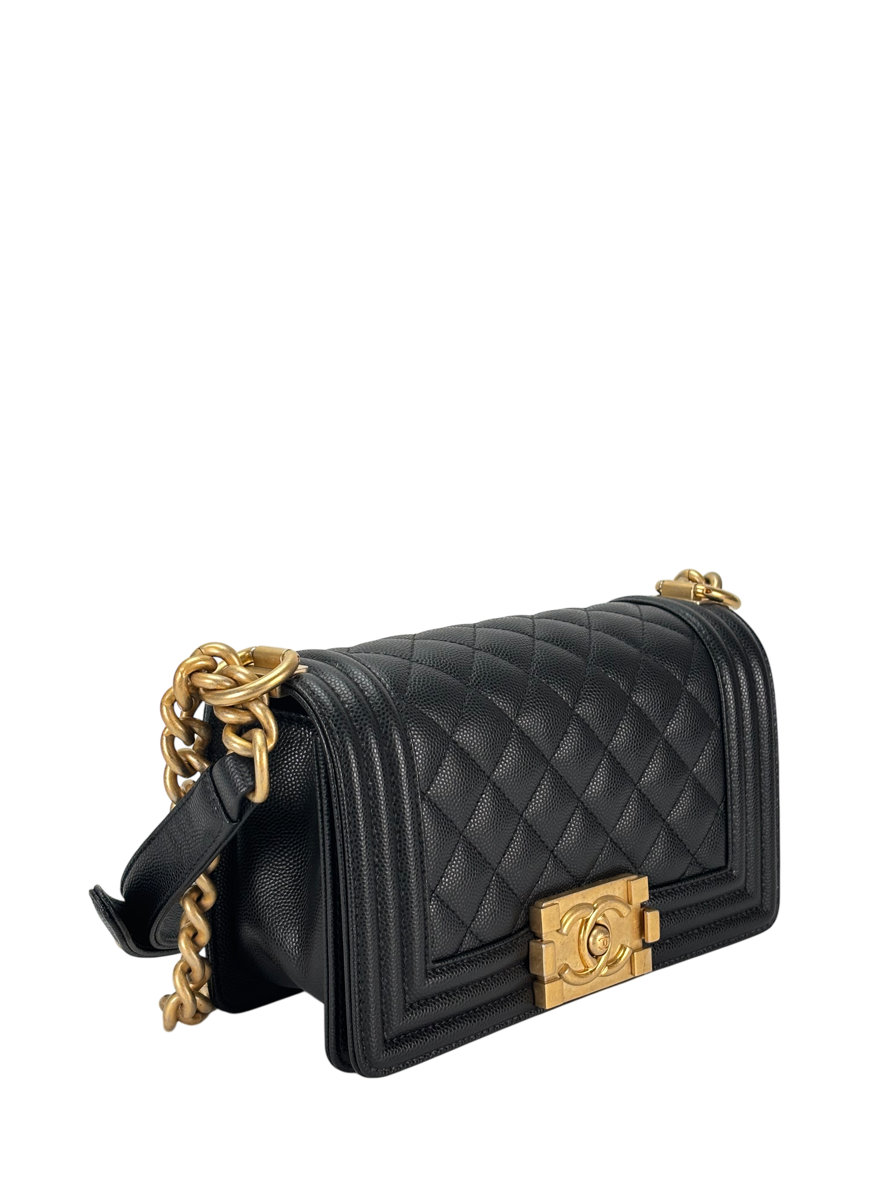 CHANEL - Small Boy Flap Bag Black Caviar Gold Hardware