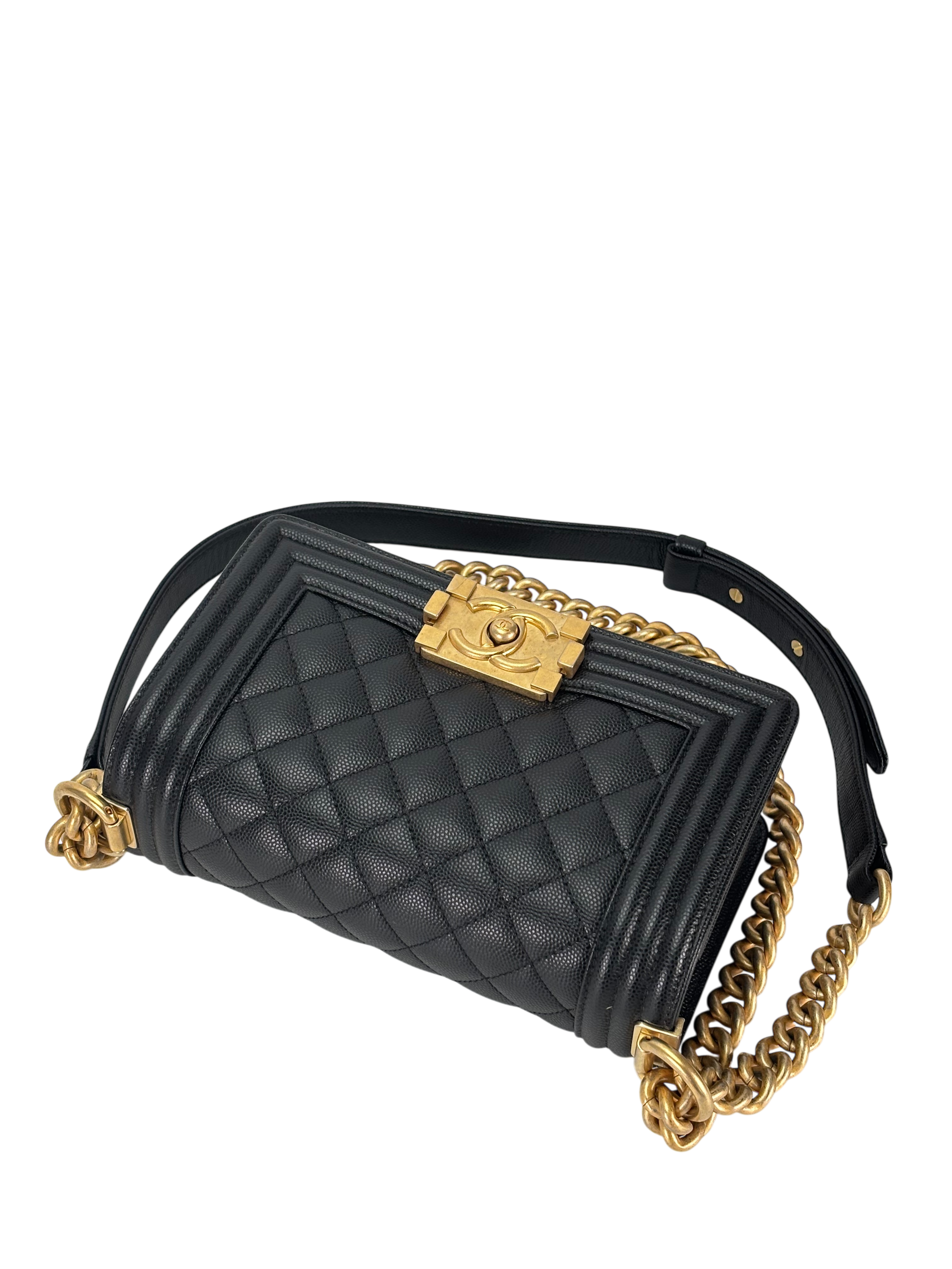 CHANEL - Small Boy Flap Bag Black Caviar Gold Hardware