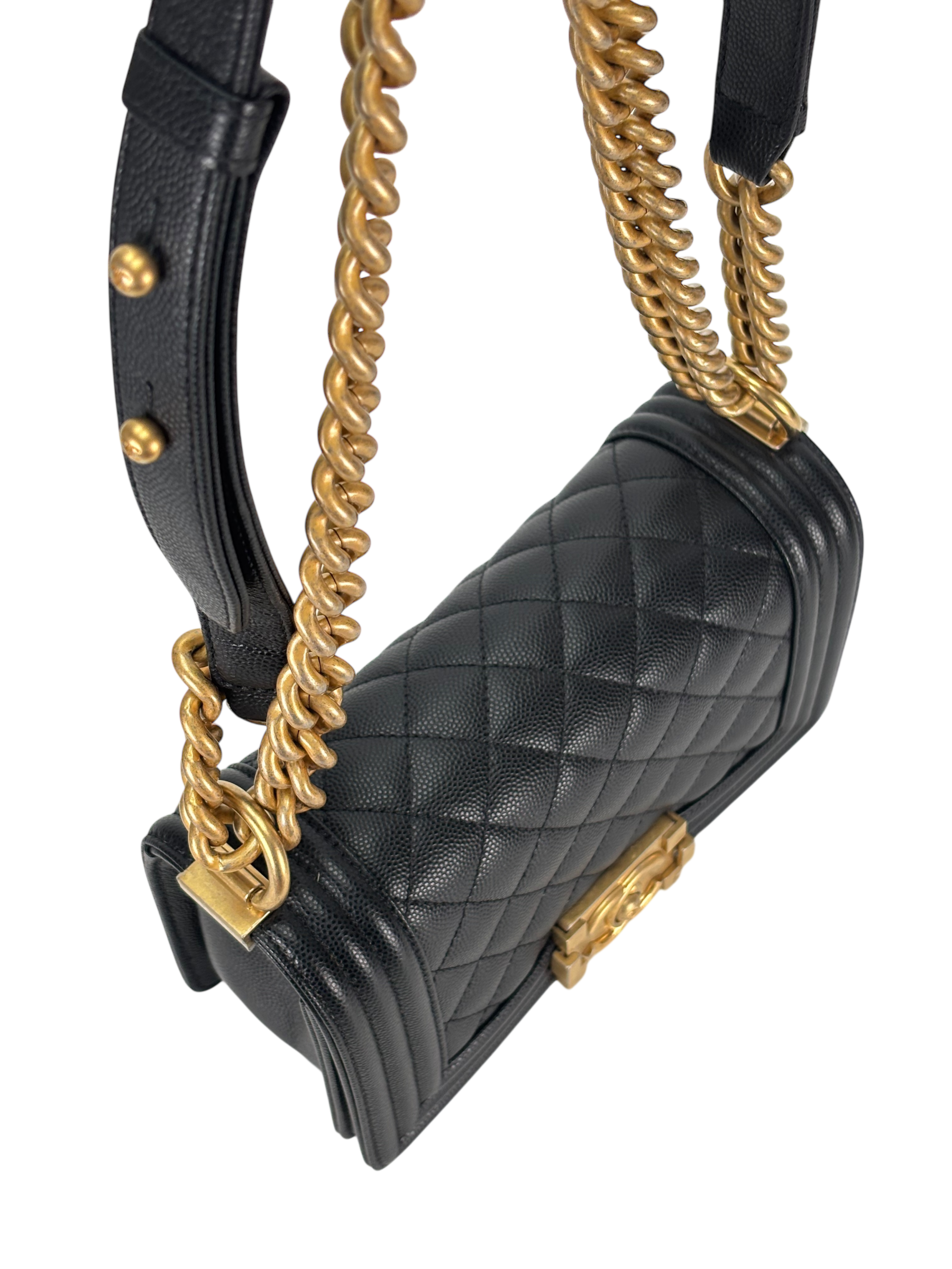 CHANEL - Small Boy Flap Bag Black Caviar Gold Hardware