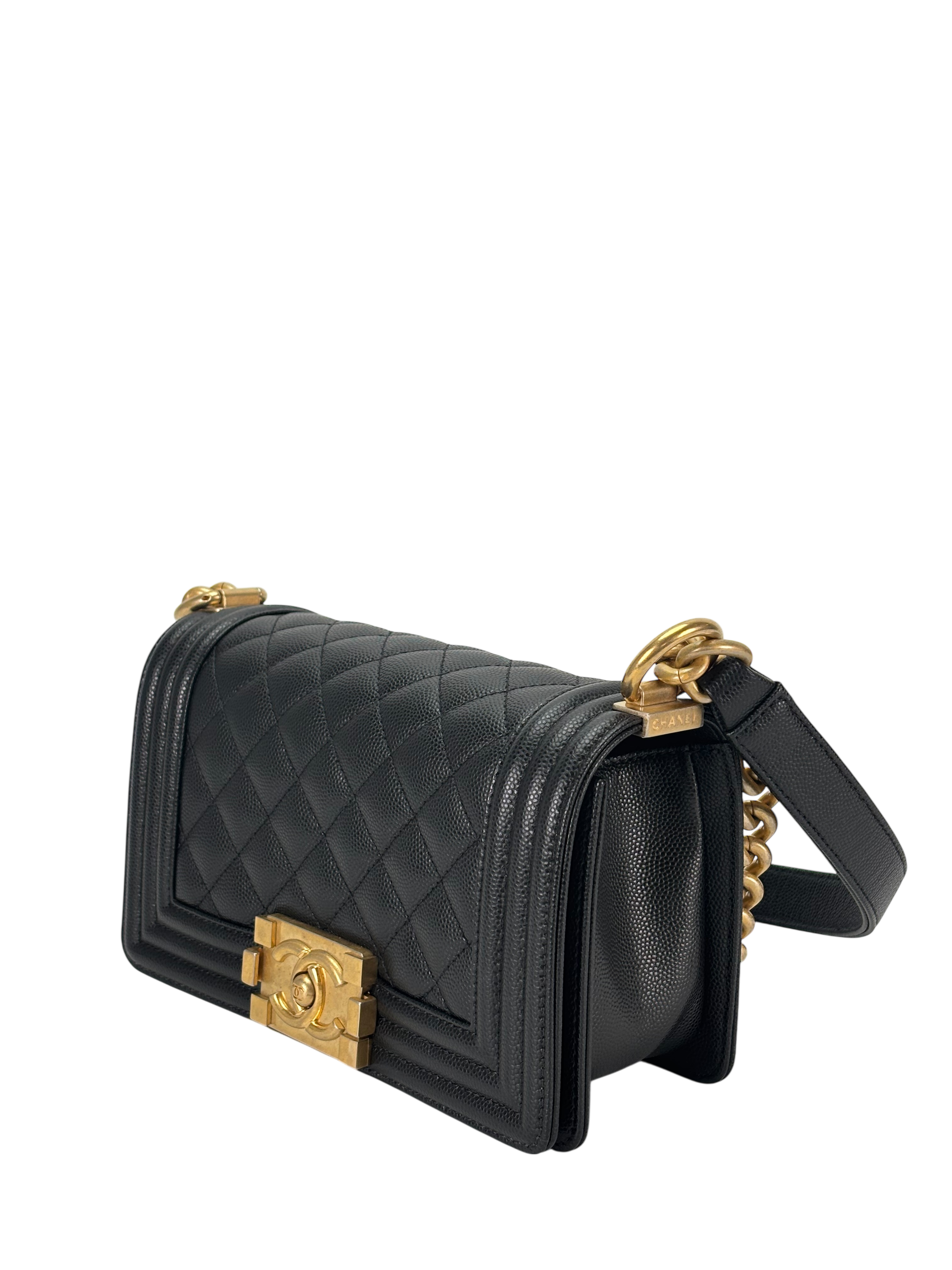 CHANEL - Small Boy Flap Bag Black Caviar Gold Hardware