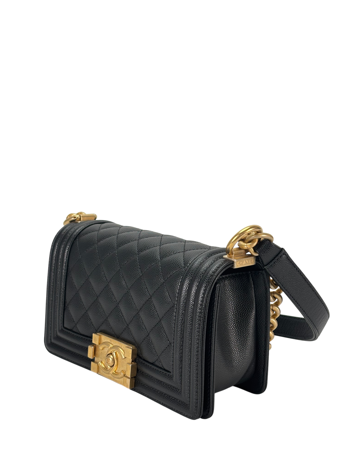 CHANEL - Small Boy Flap Bag Black Caviar Gold Hardware