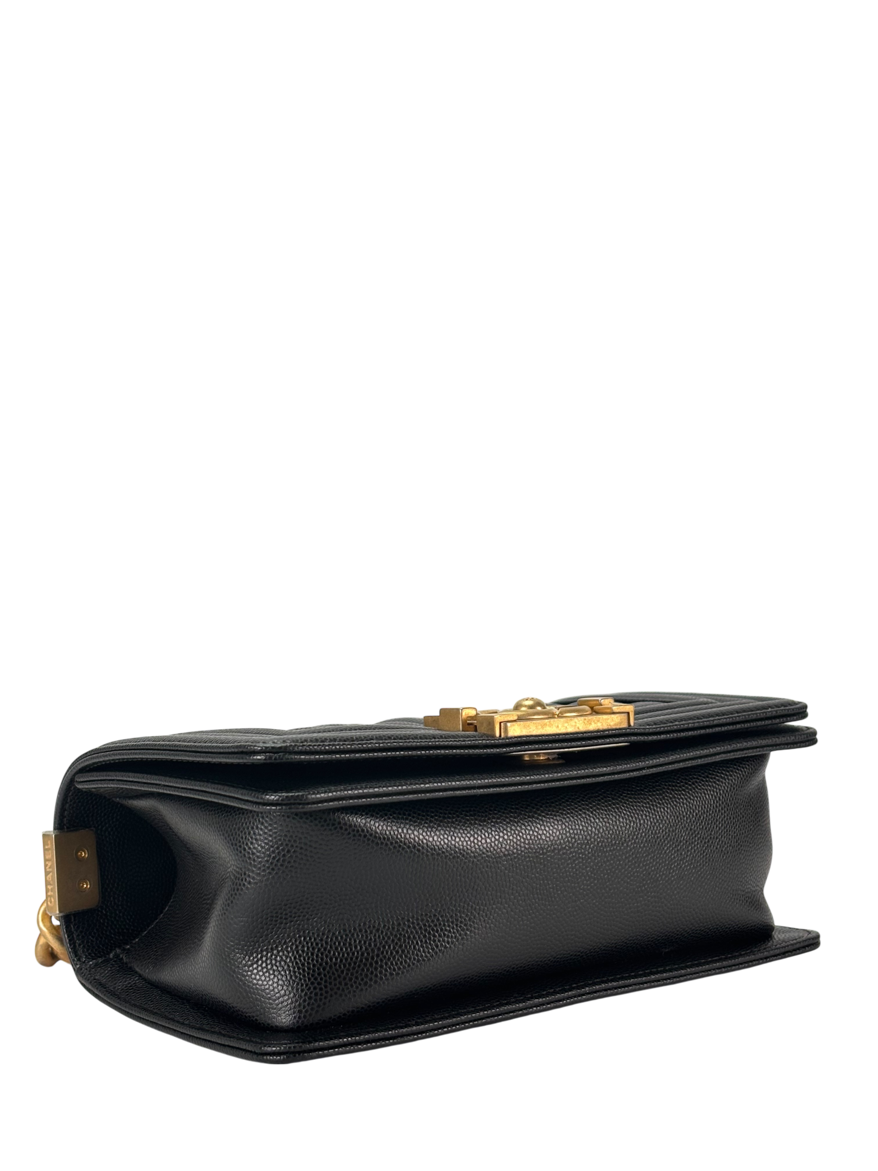 CHANEL - Small Boy Flap Bag Black Caviar Gold Hardware