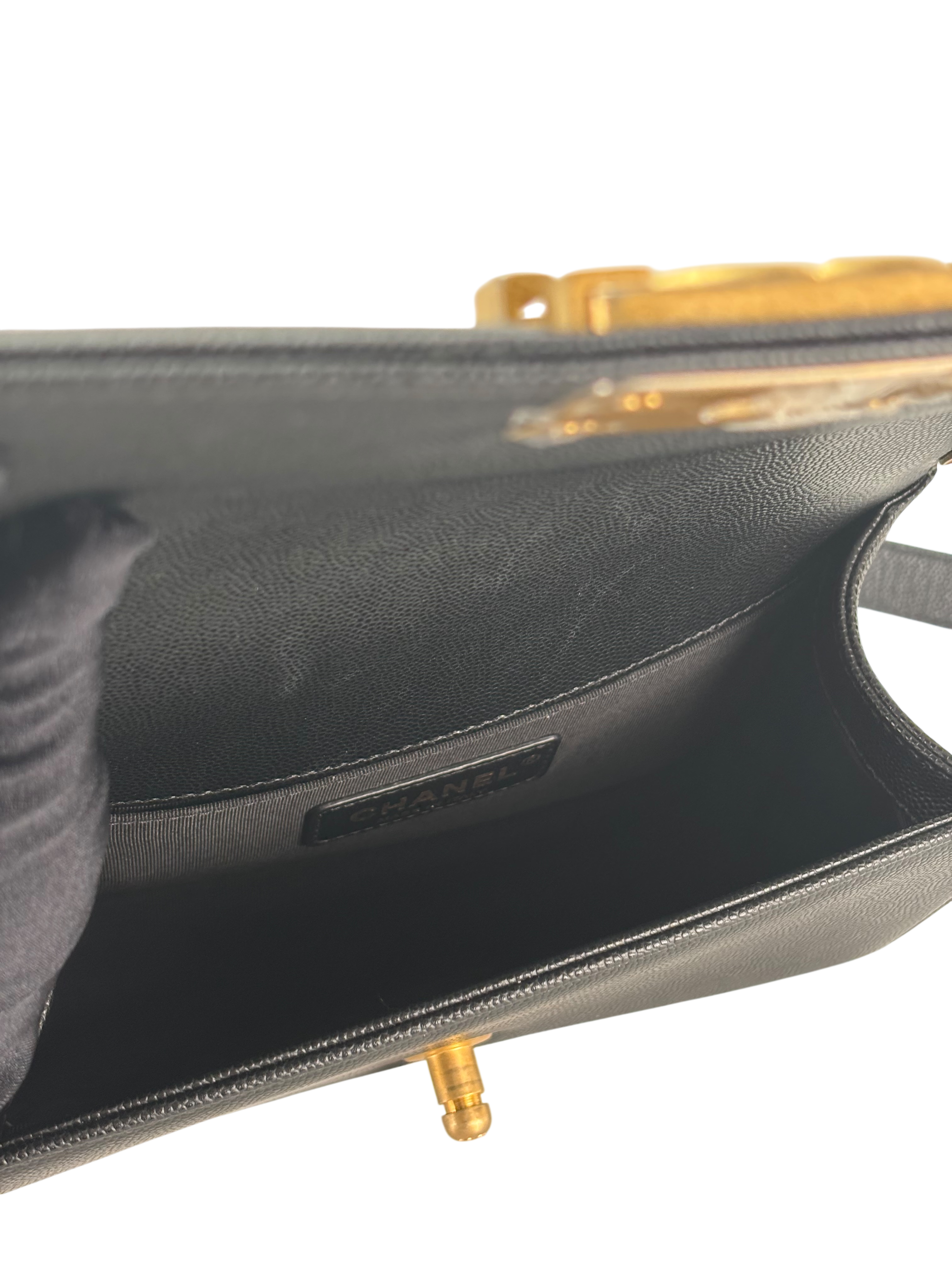 CHANEL - Small Boy Flap Bag Black Caviar Gold Hardware