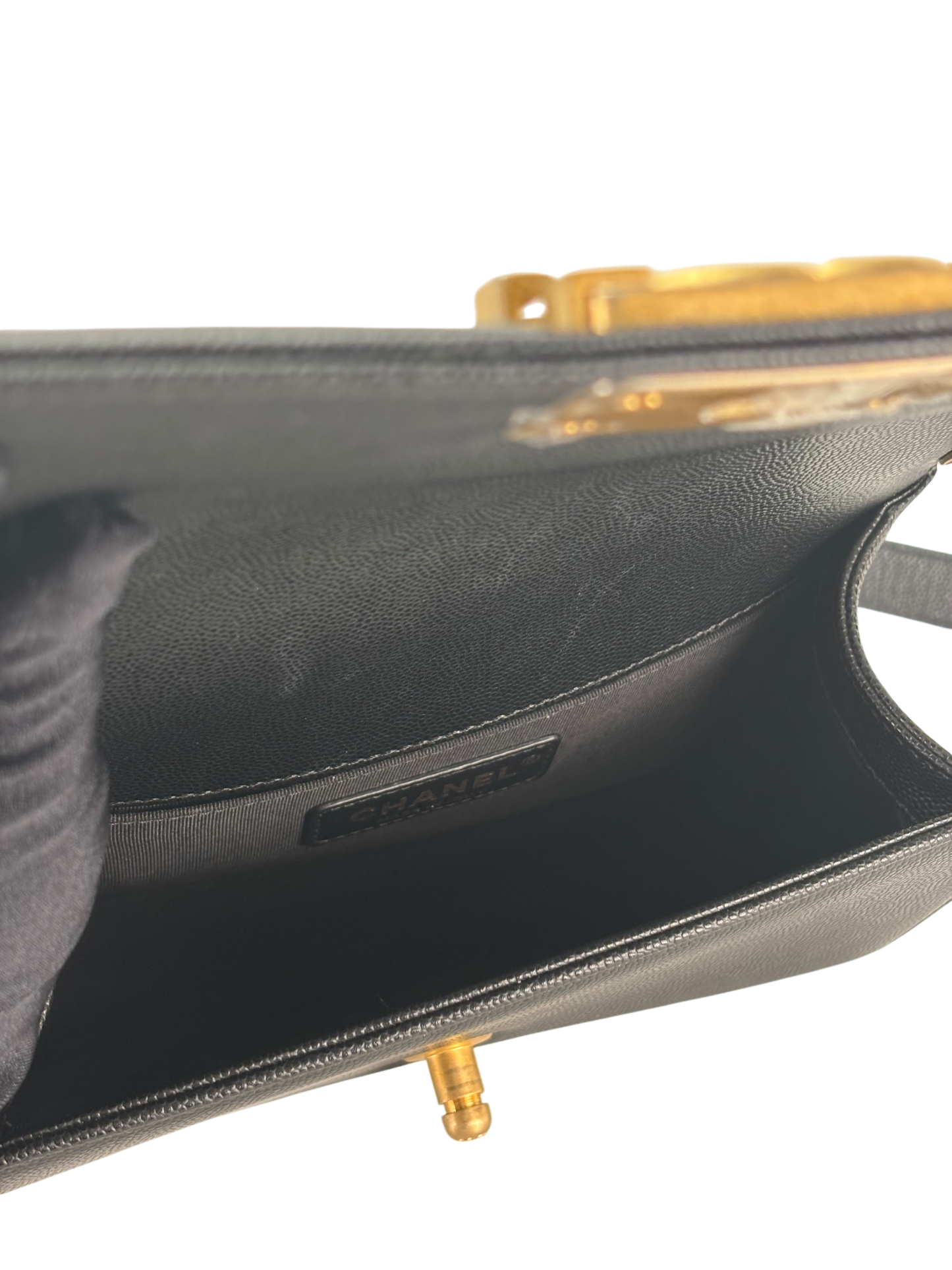 CHANEL - Small Boy Flap Bag Black Caviar Gold Hardware