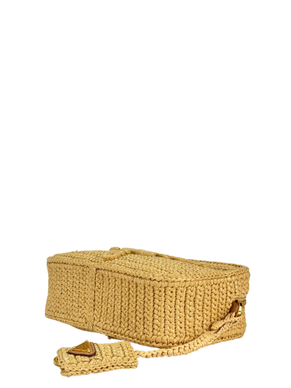 PRADA - Beige Raffia Effect Crochet Brique Crossbody Bag
