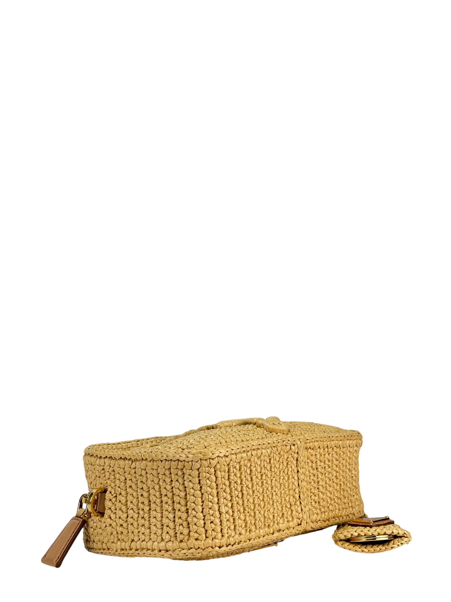 PRADA - Beige Raffia Effect Crochet Brique Crossbody Bag