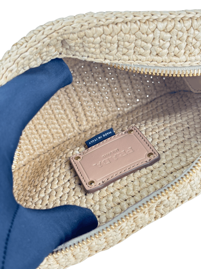 PRADA - Beige Raffia Effect Crochet Brique Crossbody Bag