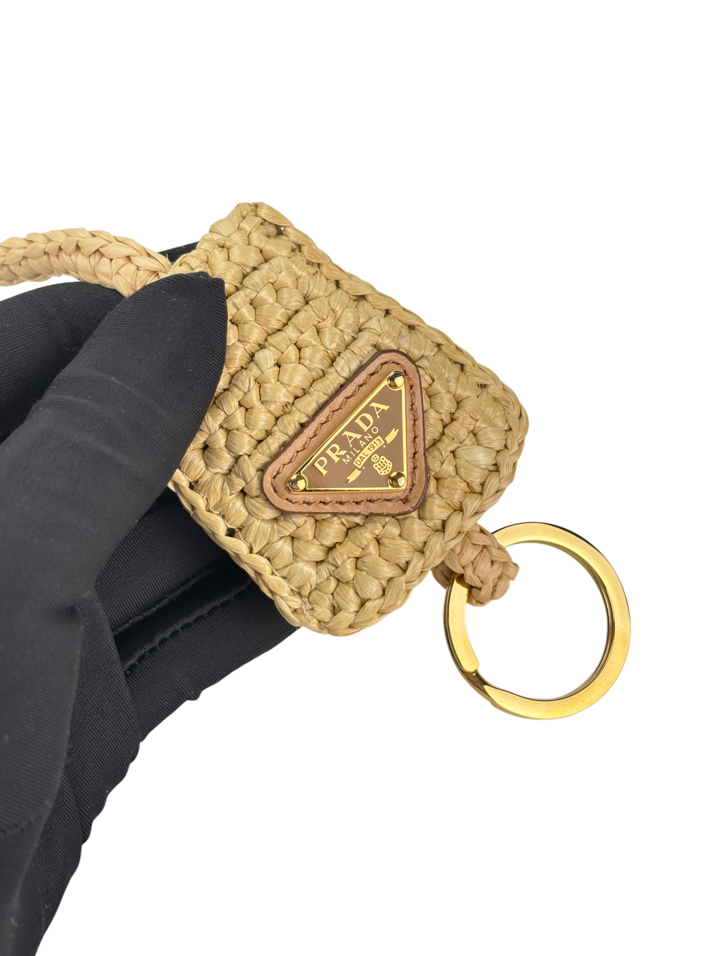 PRADA - Beige Raffia Effect Crochet Brique Crossbody Bag