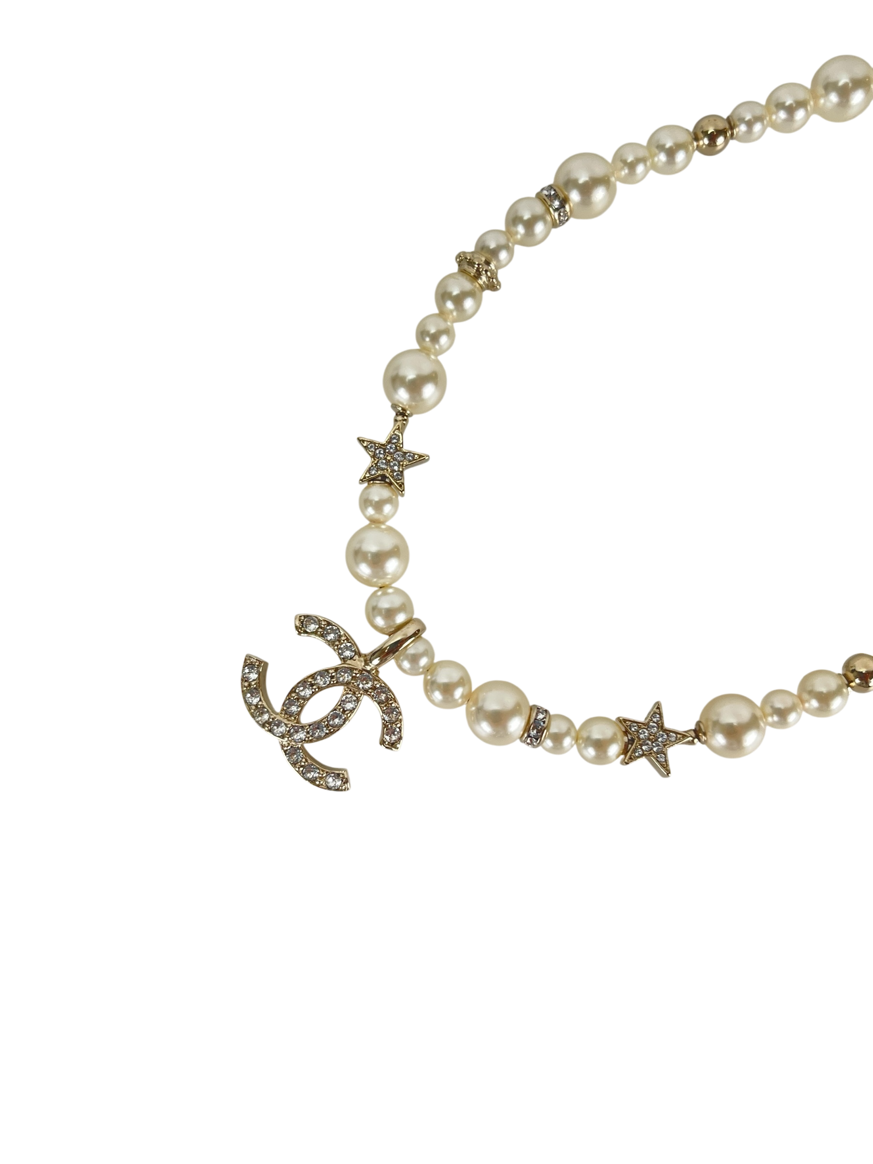 CHANEL - Gold-tone Rhinestone Glass Pearl Necklace