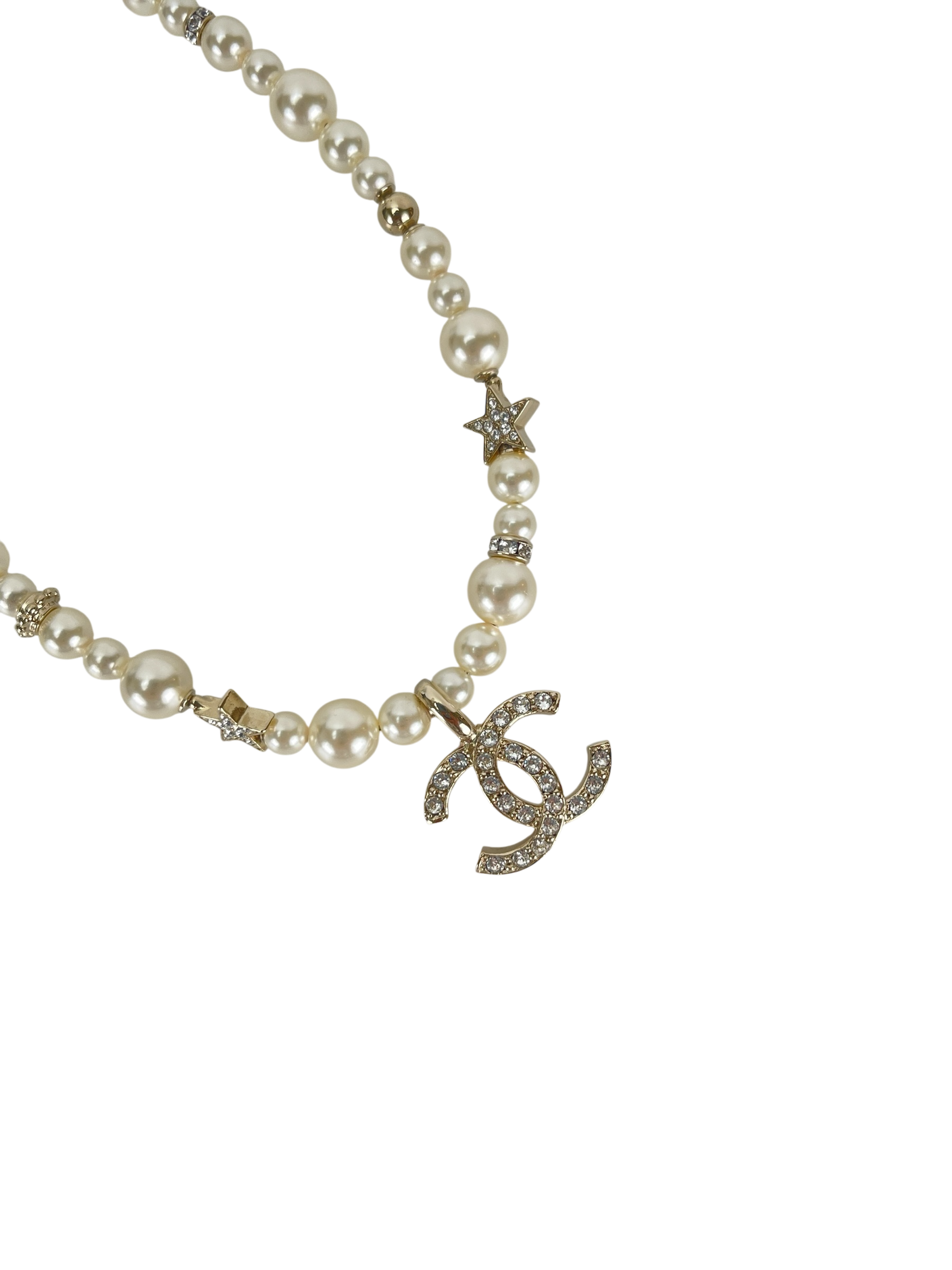CHANEL - Gold-tone Rhinestone Glass Pearl Necklace
