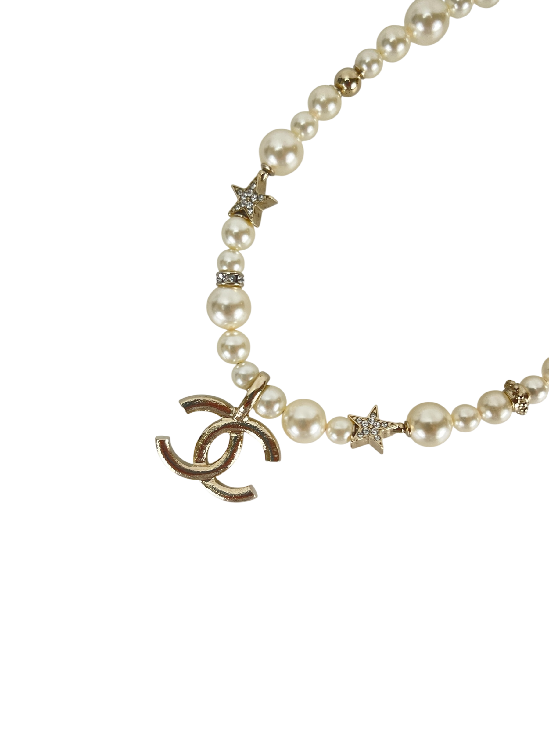 CHANEL - Gold-tone Rhinestone Glass Pearl Necklace