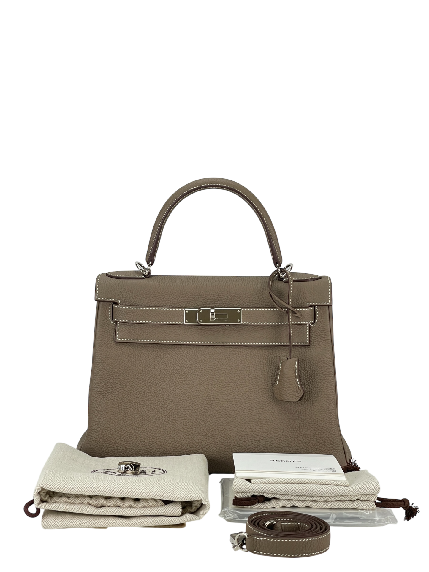 HERMES - Kelly 28 Etoupe Togo Palladium Hardware