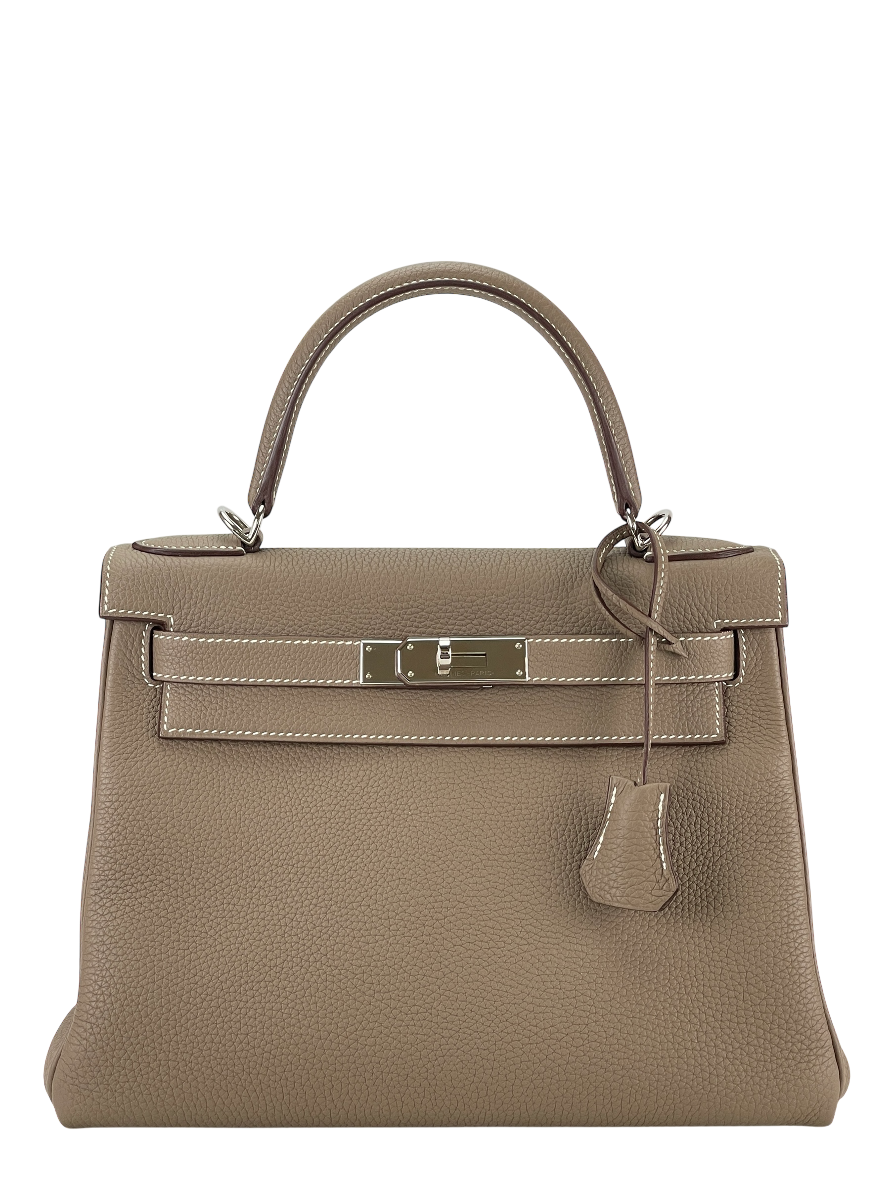 HERMES - Kelly 28 Etoupe Togo Palladium Hardware