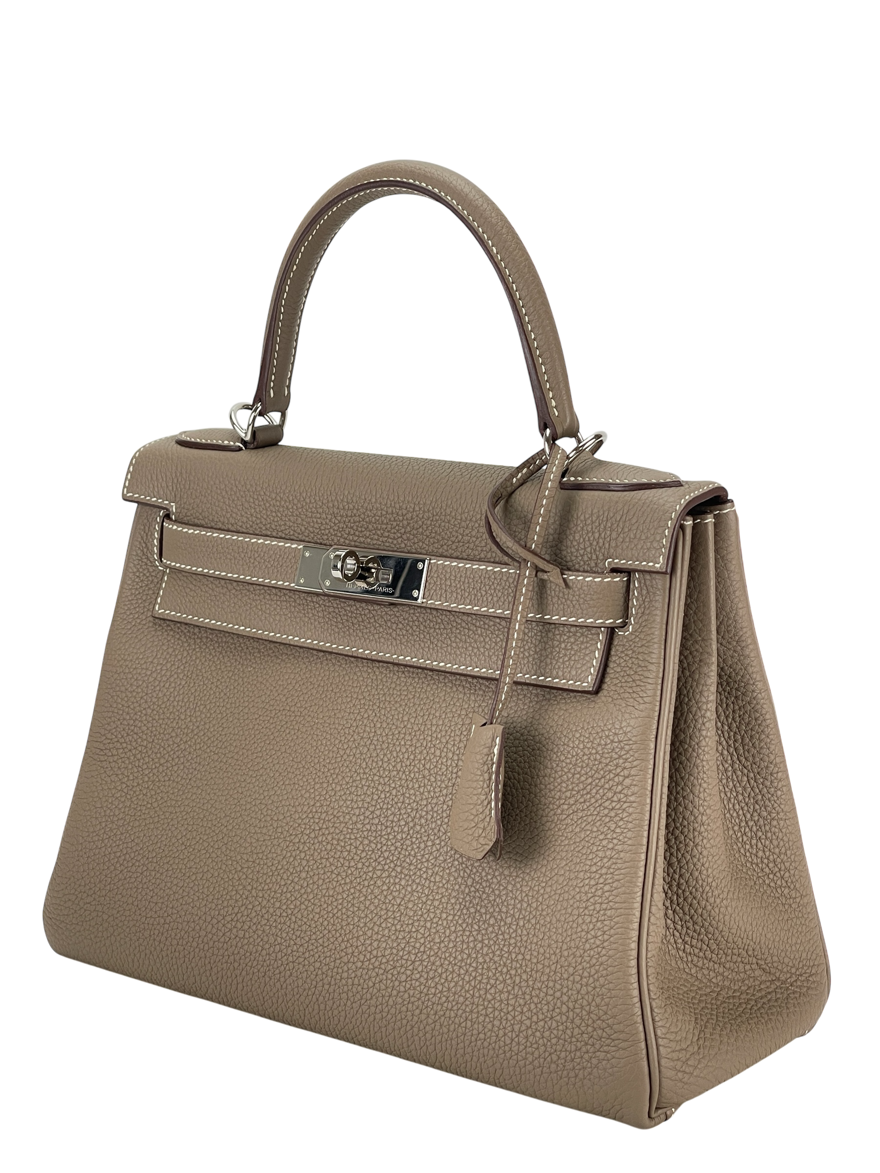 HERMES - Kelly 28 Etoupe Togo Palladium Hardware