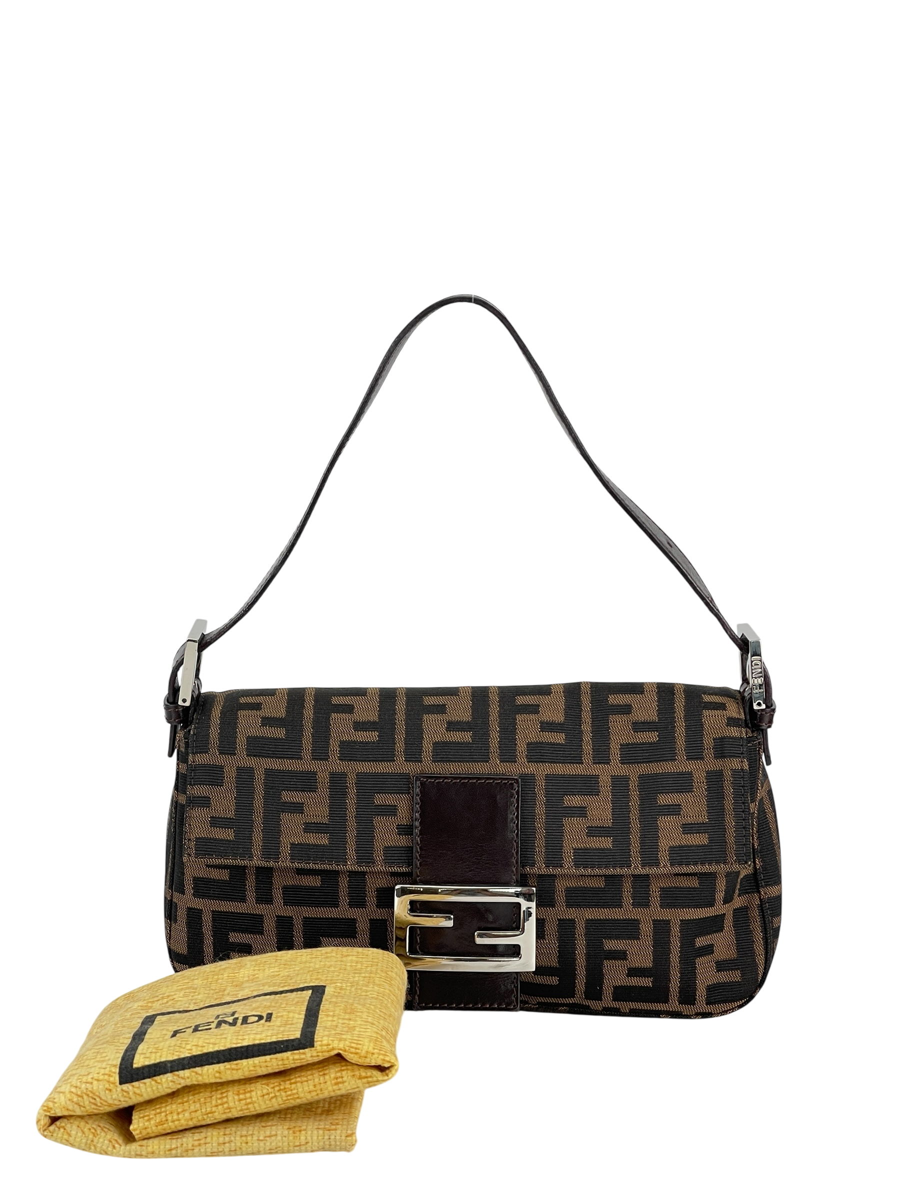 FENDI - Brown Zucca Baguette Handbag Silver Hardware