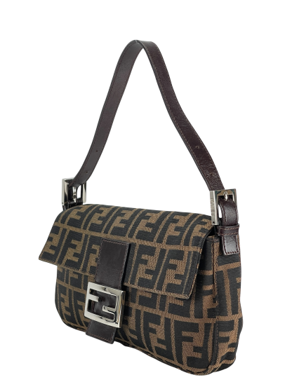 FENDI - Brown Zucca Baguette Handbag Silver Hardware