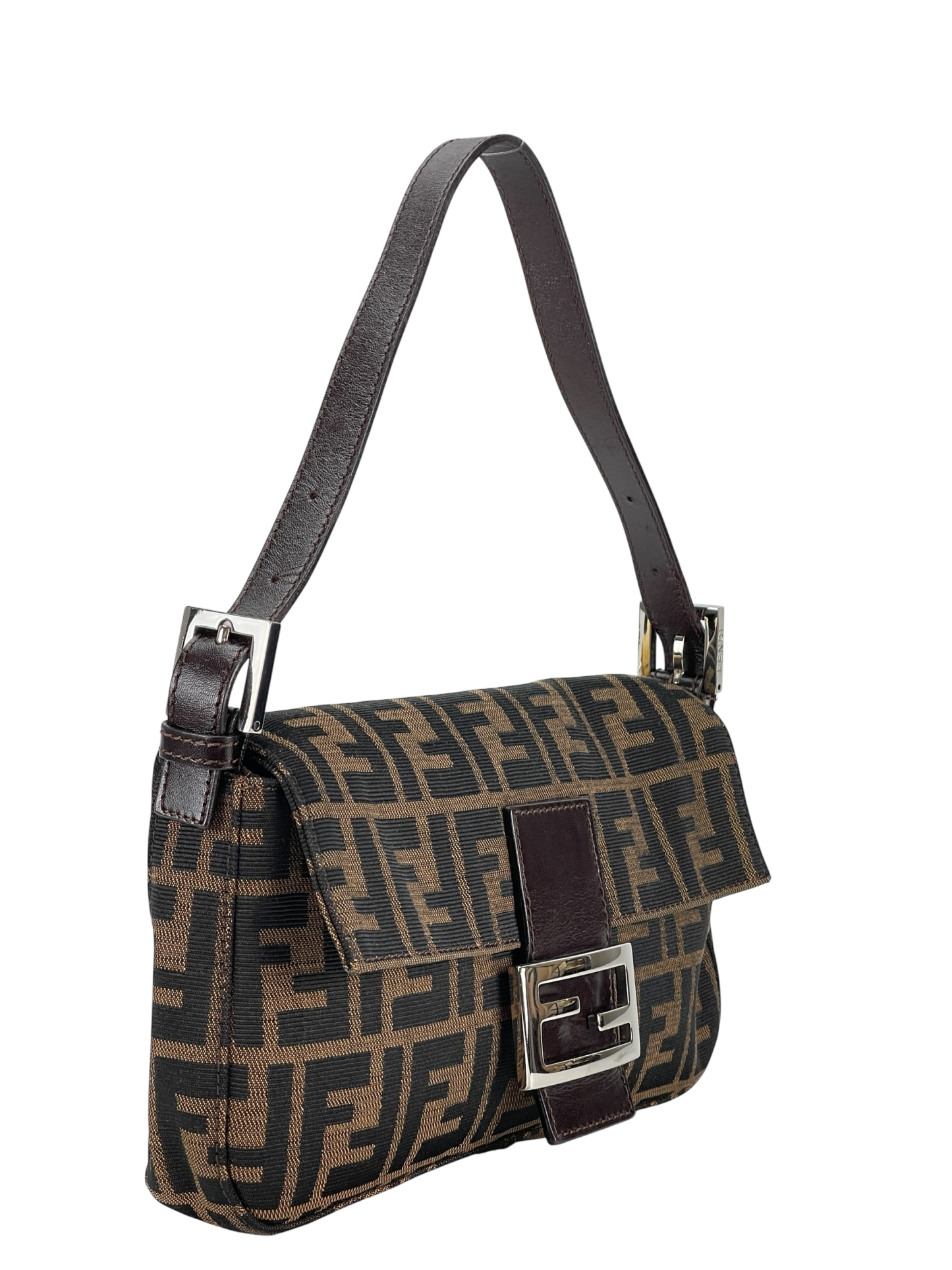 FENDI - Brown Zucca Baguette Handbag Silver Hardware