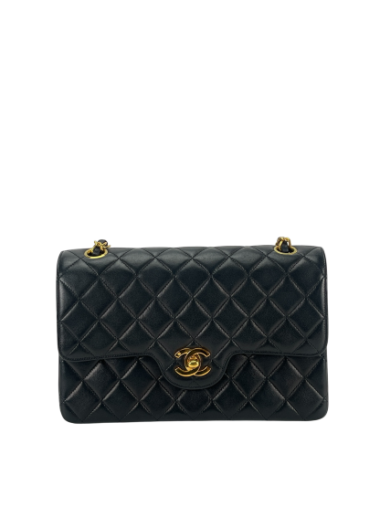 CHANEL - Black Quilted Lambskin Circle Turn Lock Half Flap Chain Shoulder Bag