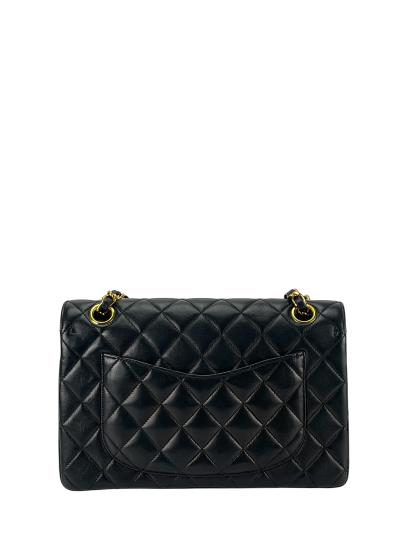 CHANEL - Black Quilted Lambskin Circle Turn Lock Half Flap Chain Shoulder Bag