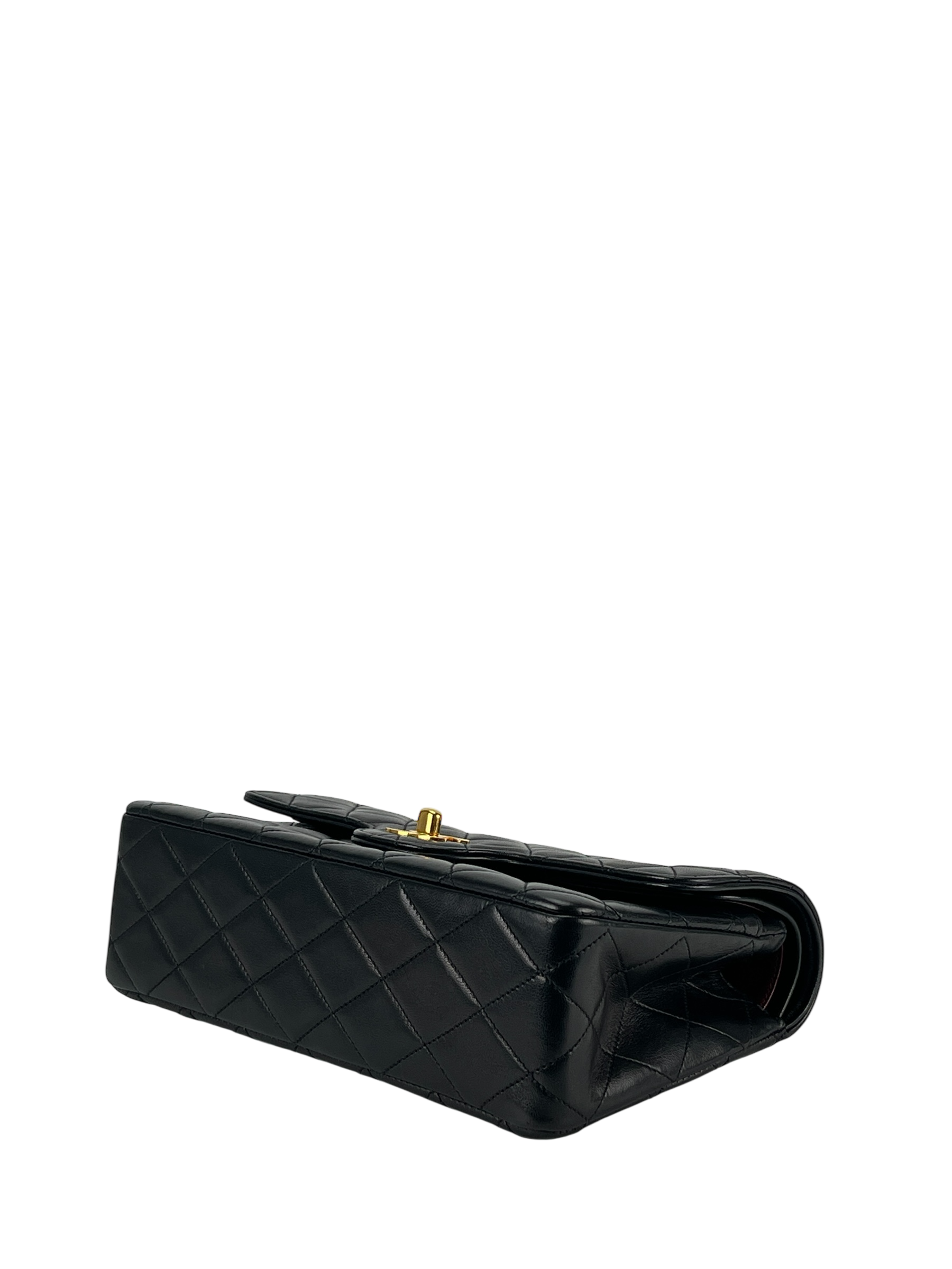 CHANEL - Black Quilted Lambskin Circle Turn Lock Half Flap Chain Shoulder Bag