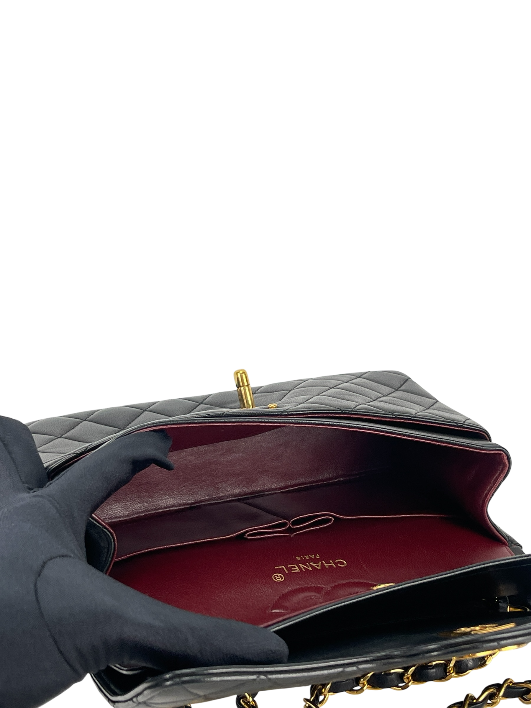 CHANEL - Black Quilted Lambskin Circle Turn Lock Half Flap Chain Shoulder Bag