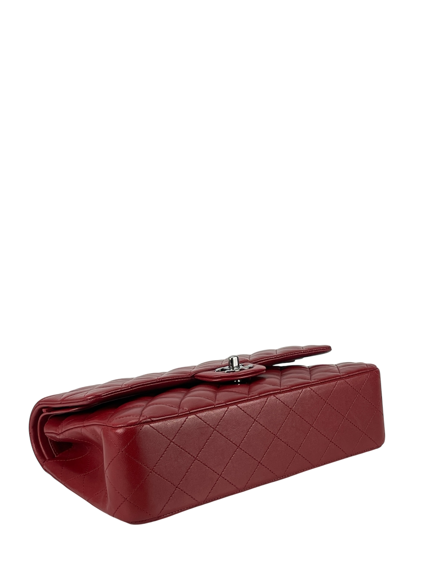 CHANEL - Medium Classic Double Flap Bag Red Lambskin Sliver Hardware (CF25)