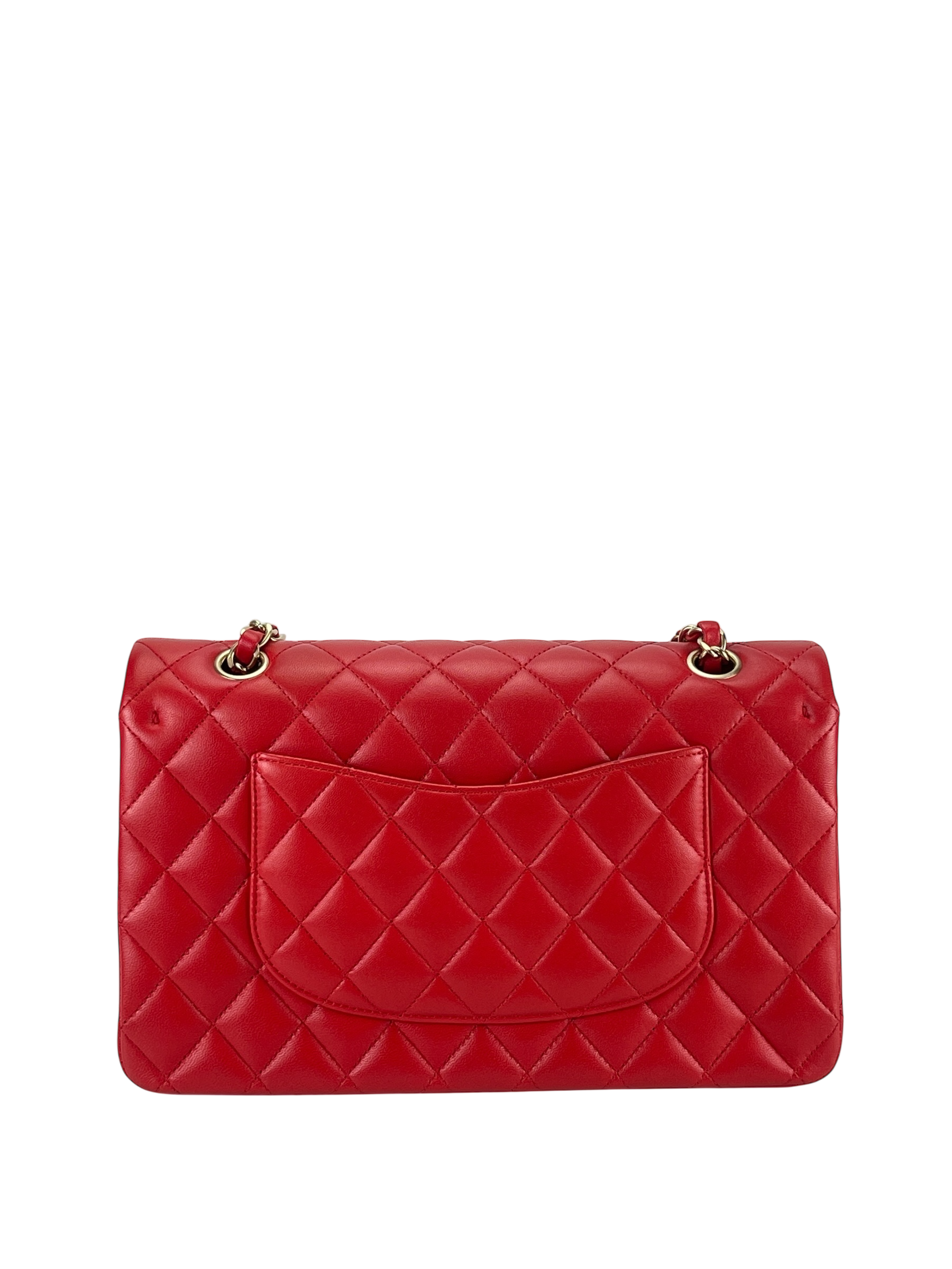 CHANEL - Medium Classic Double Flap Bag Red Lambskin Gold Hardware (CF25)